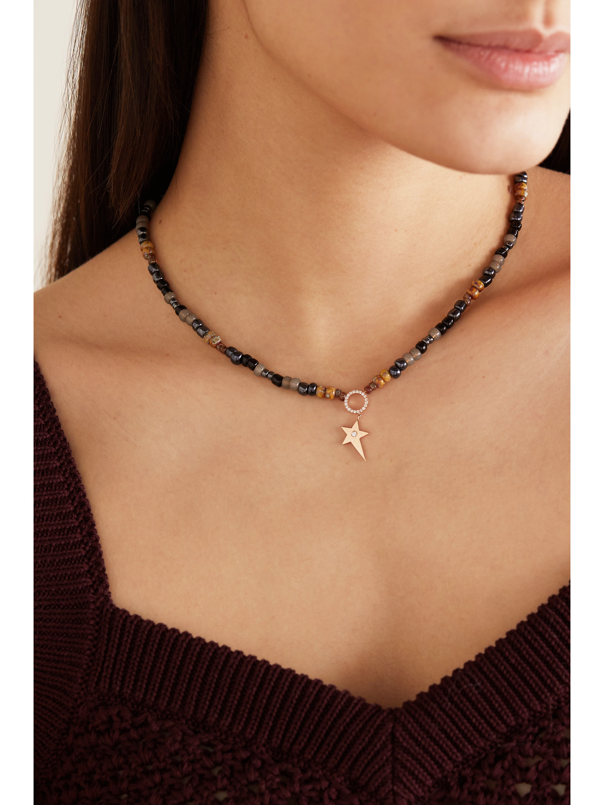 Diane Kordas 14-karat Rose Gold, Bead And Diamond Necklace In Gold