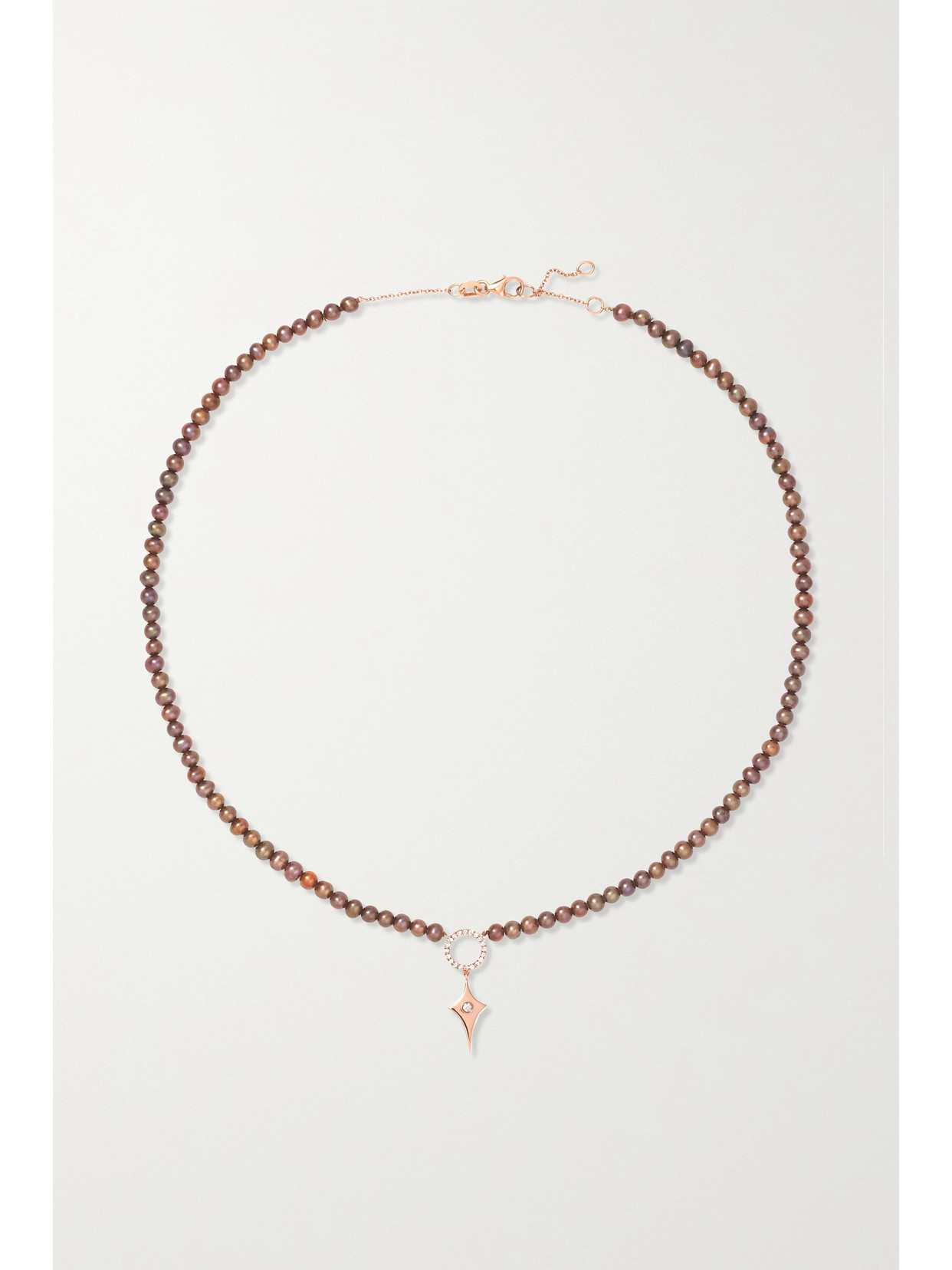 Shop Diane Kordas 14-karat Rose Gold, Pearl And Diamond Necklace