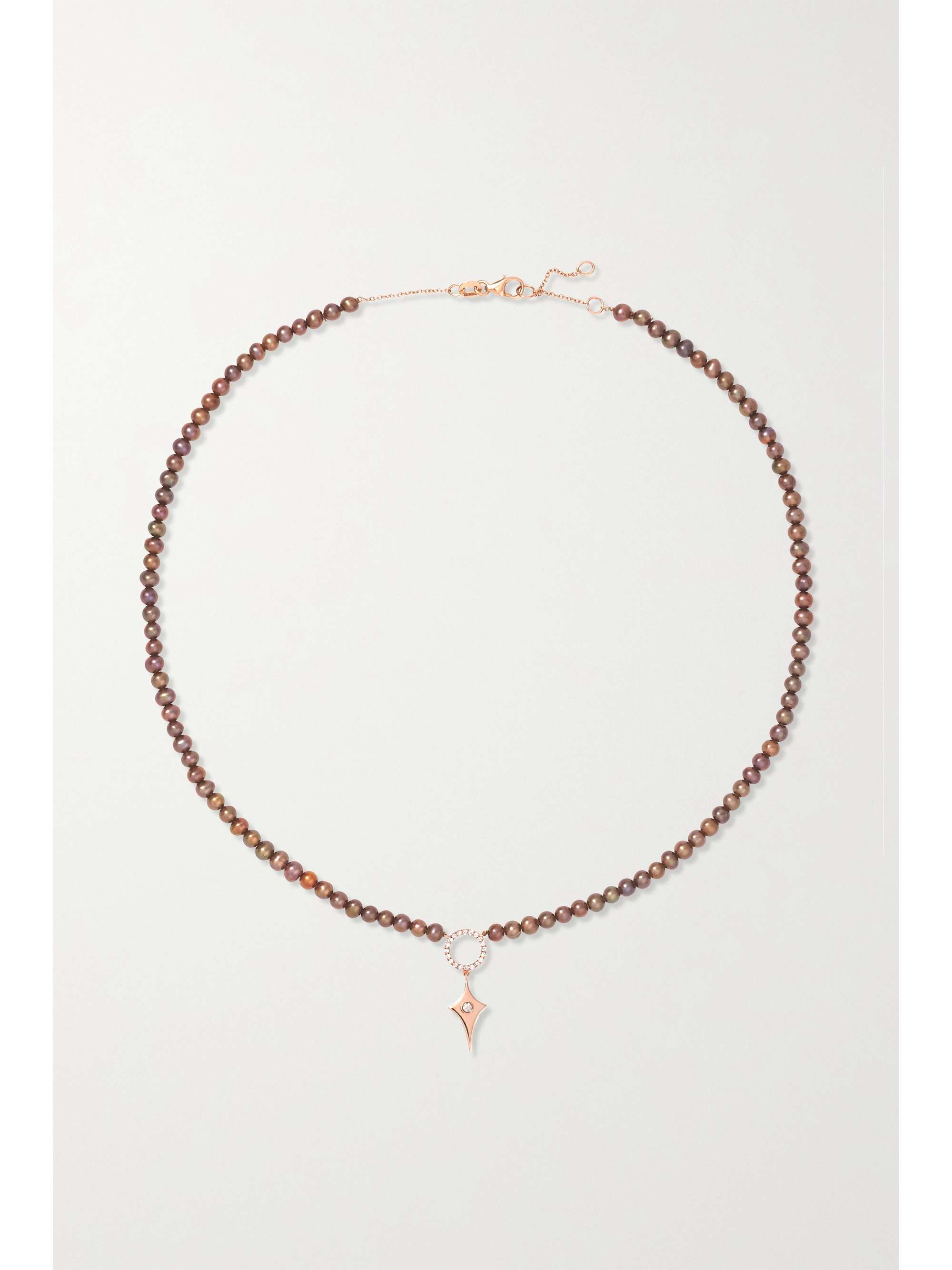 DIANE KORDAS 14-karat rose gold, pearl and diamond necklace