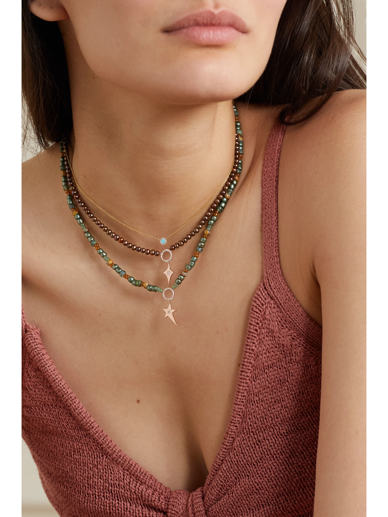 Diane Kordas 14-karat Rose Gold, Pearl And Diamond Necklace In Gold