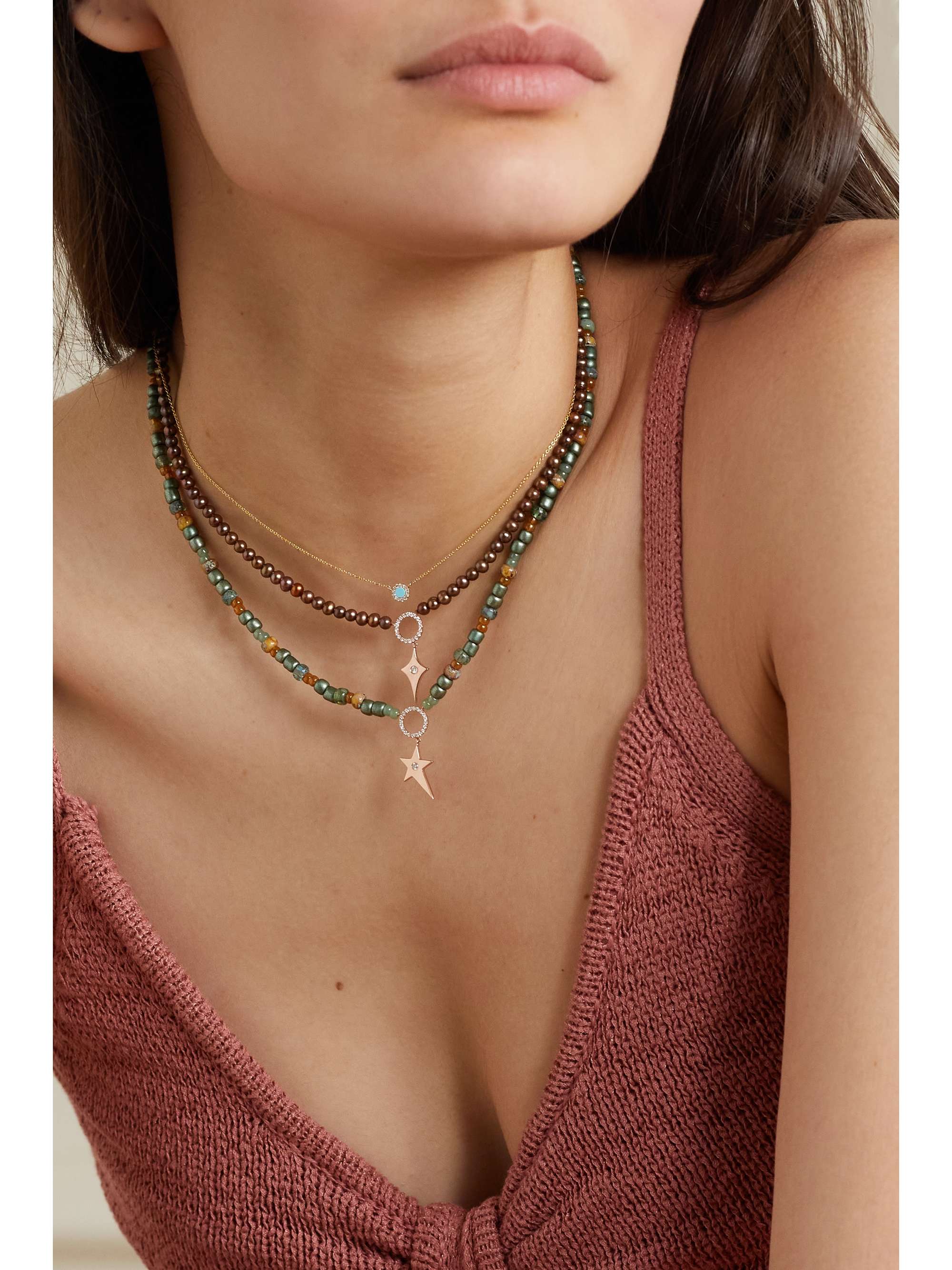 DIANE KORDAS 14-karat rose gold, pearl and diamond necklace