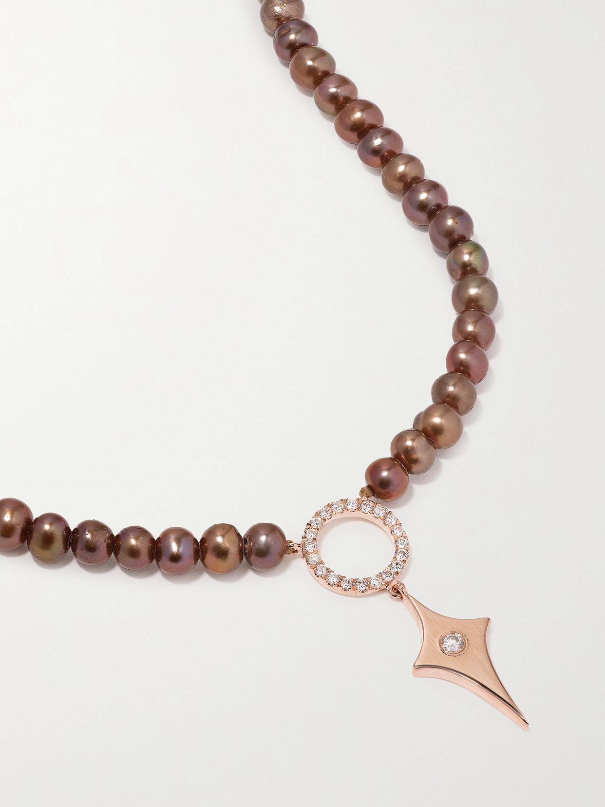 Diane Kordas 14-karat Rose Gold, Pearl And Diamond Necklace