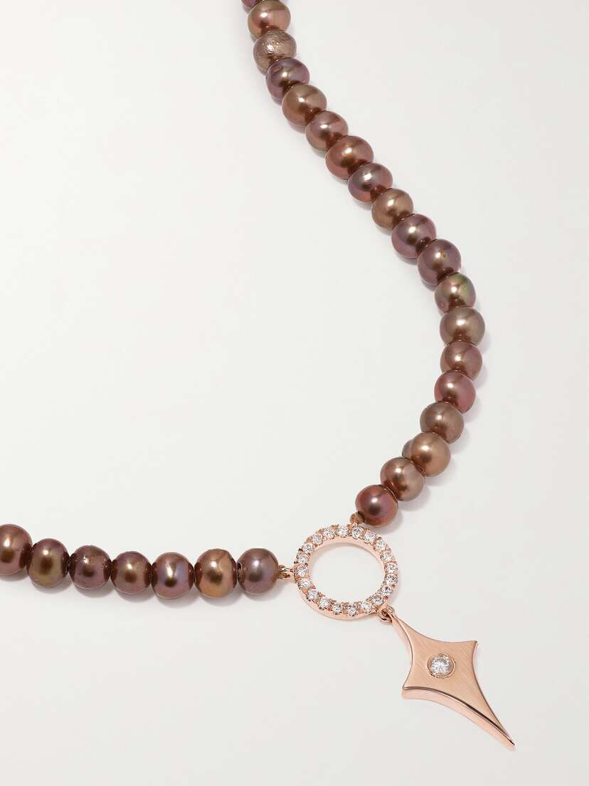 Diane Kordas 14-karat Rose Gold, Pearl And Diamond Necklace