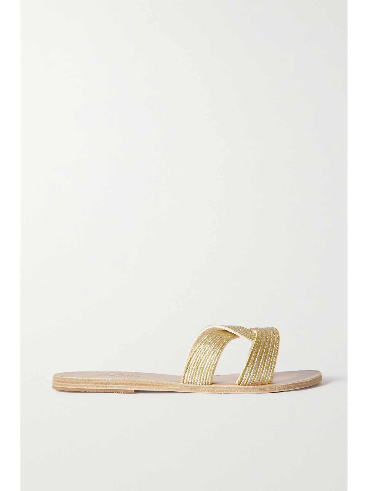 ANCIENT GREEK SANDALS KORE OF BERLIN CUTOUT METALLIC WOVEN SLIDES