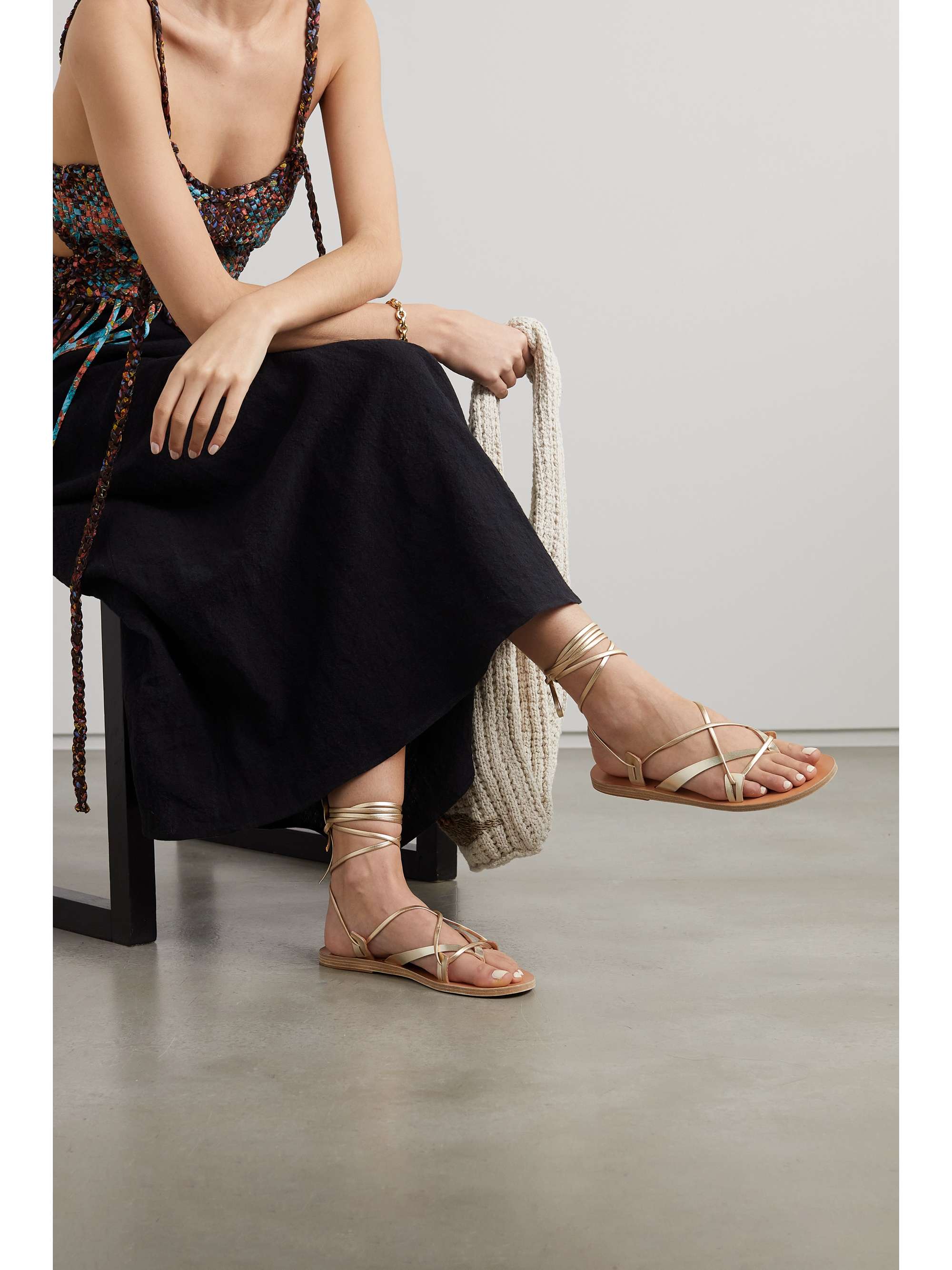 ANCIENT GREEK SANDALS Artemis de Gabies metallic leather sandals