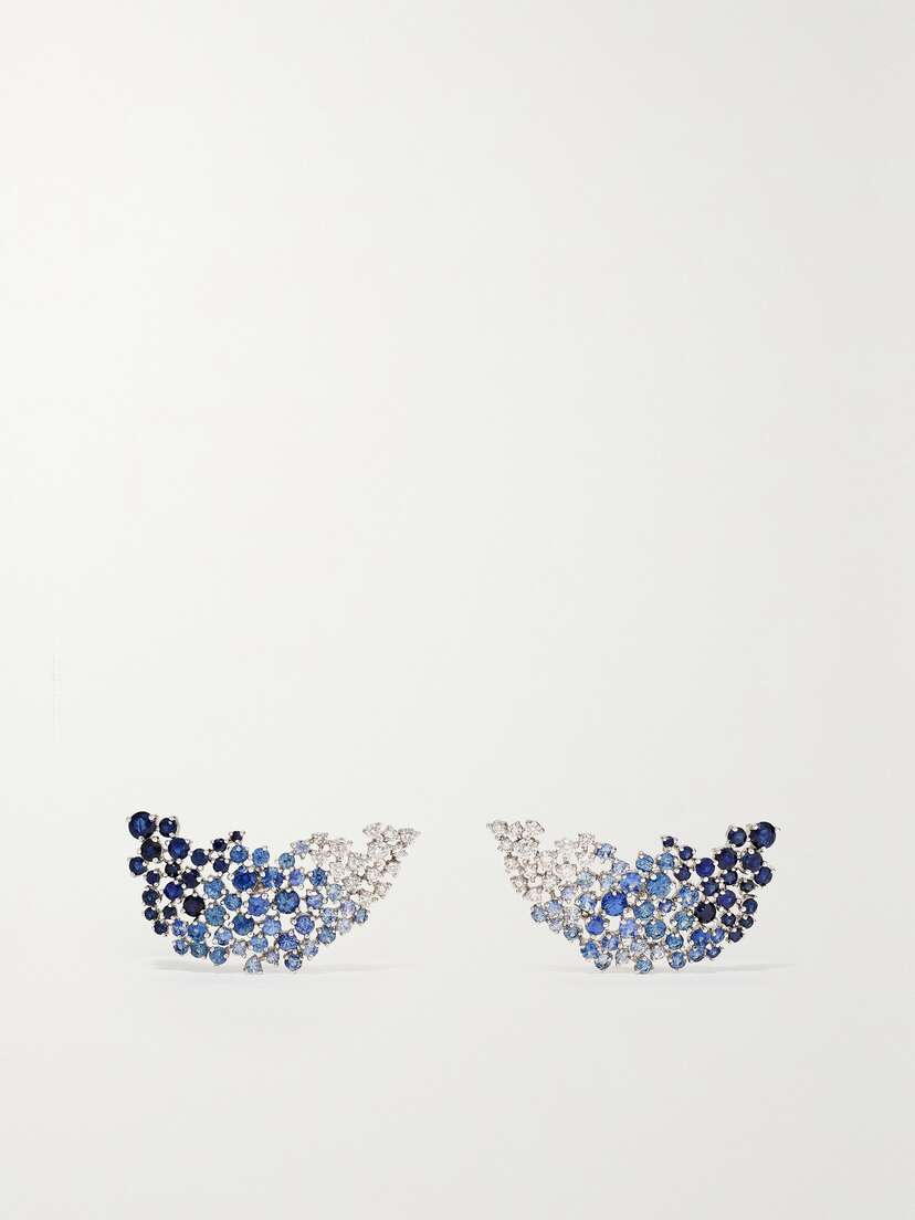 Ananya Scatter 18-karat White Gold, Diamond And Sapphire Earrings