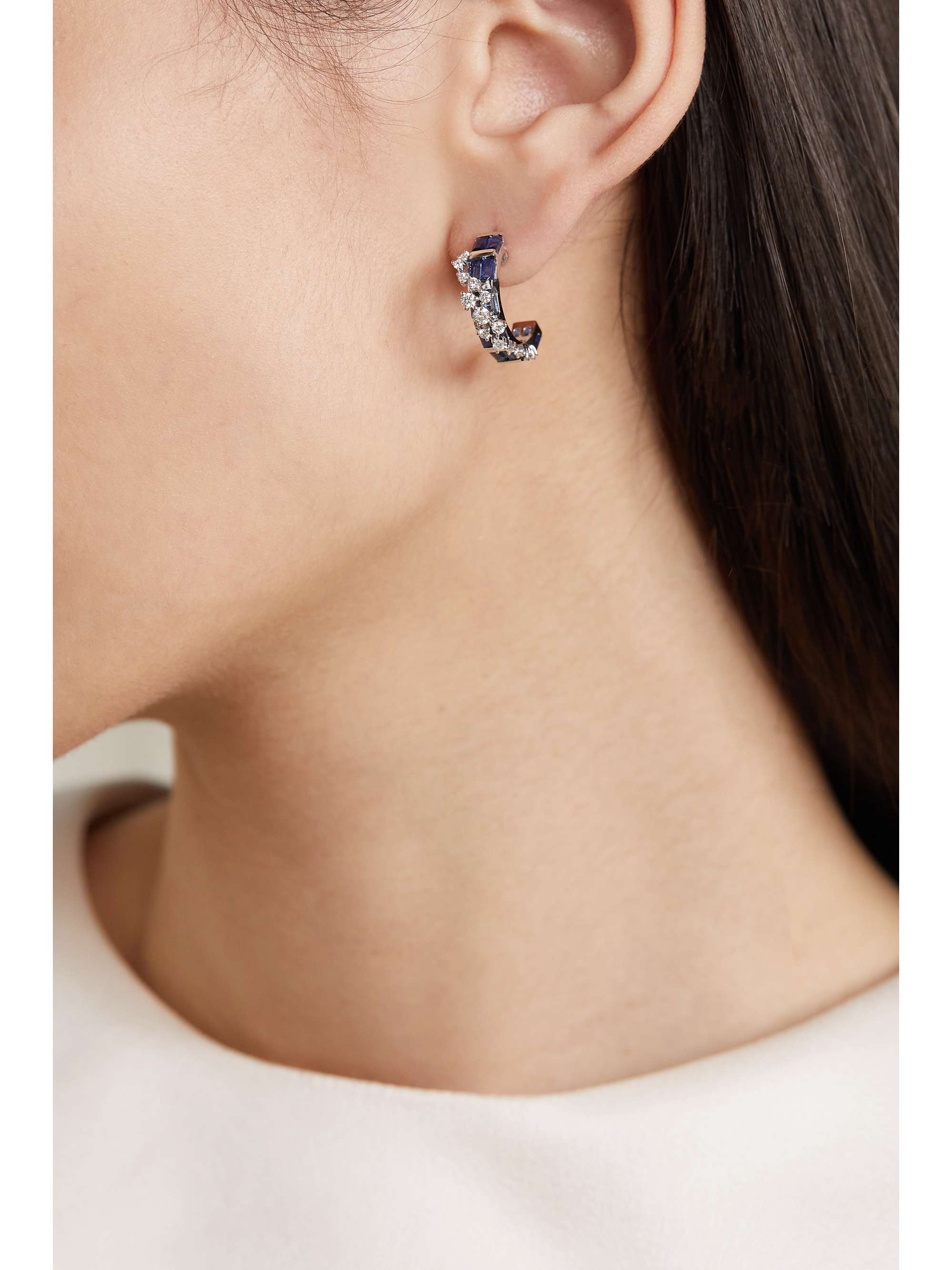 ANANYA 18-karat white gold, sapphire and diamond earrings