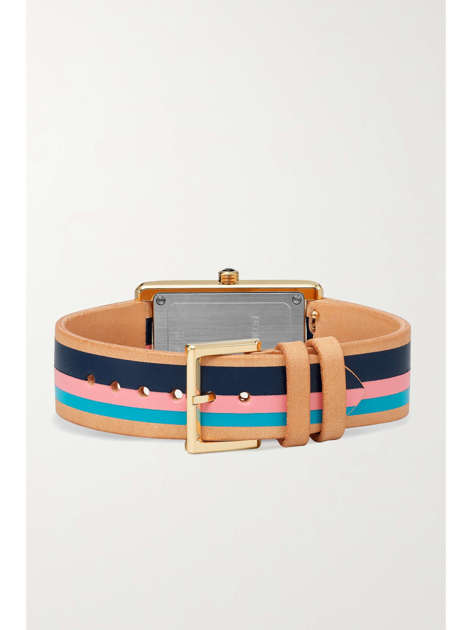 LA CALIFORNIENNE Montre en plaqué or à bracelet en cuir à rayures Daybreak, 24 mm