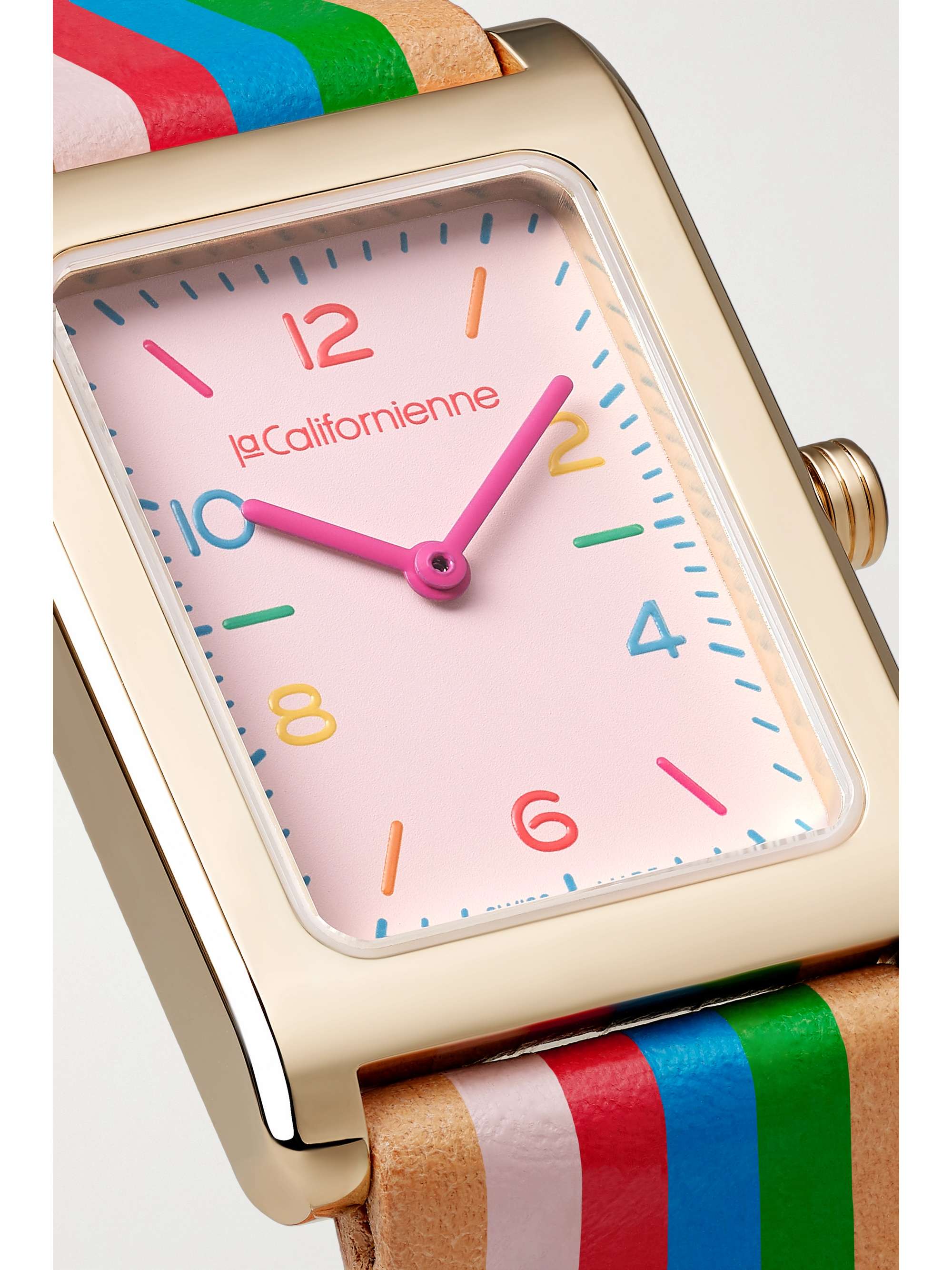 LA CALIFORNIENNE Daybreak 24mm gold-plated striped leather watch