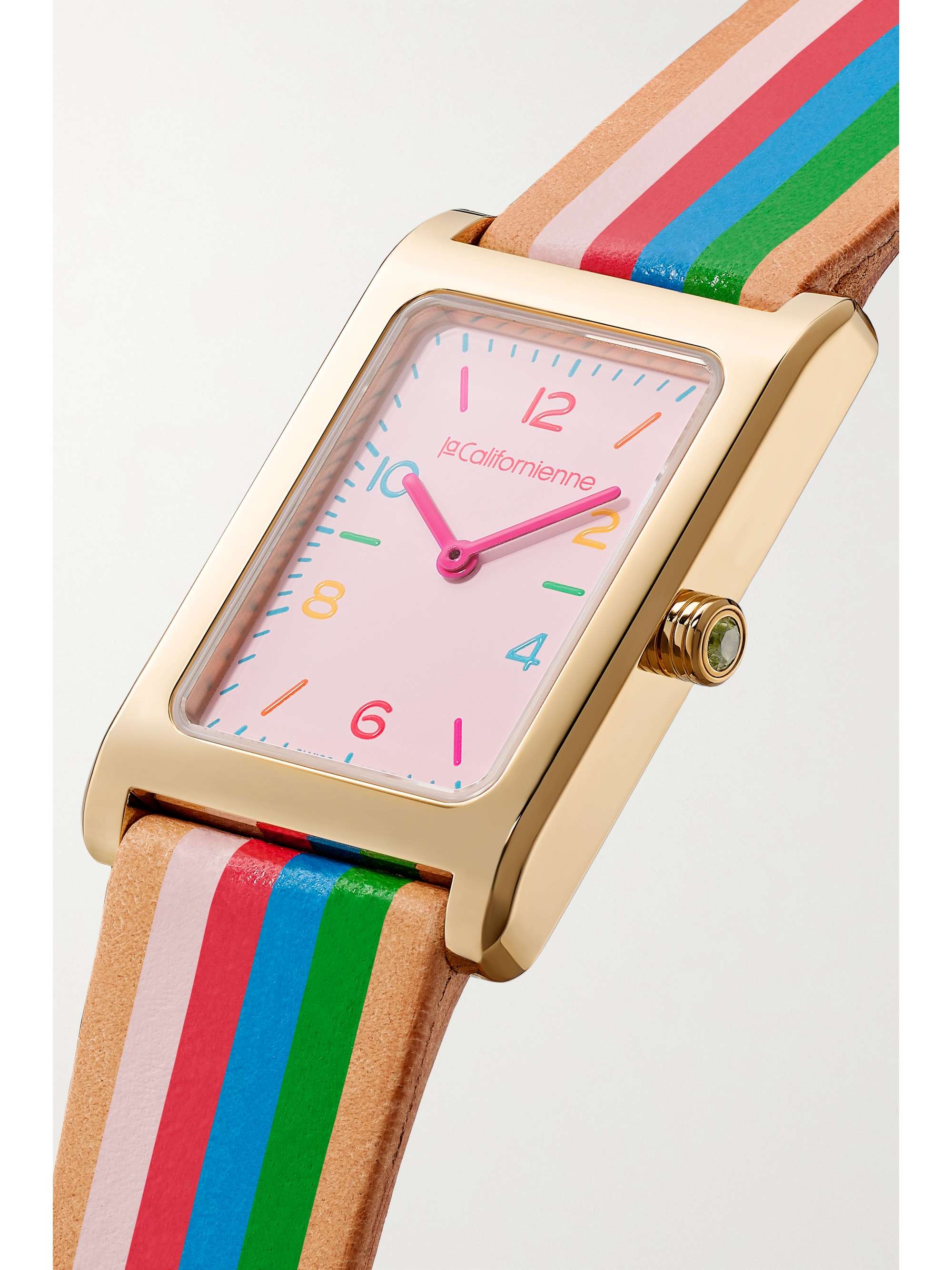LA CALIFORNIENNE Daybreak 24mm gold-plated striped leather watch