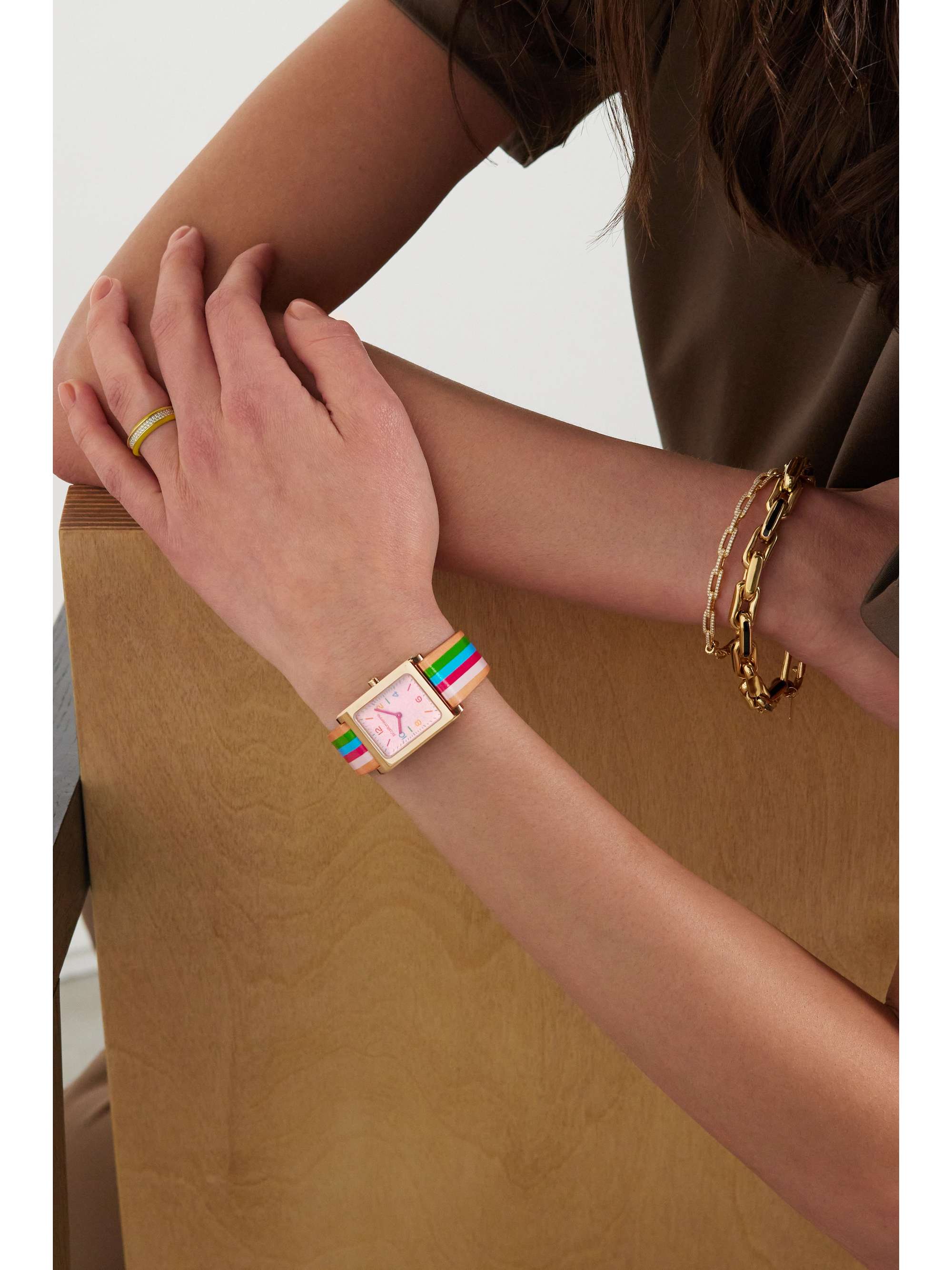 LA CALIFORNIENNE Daybreak 24mm gold-plated striped leather watch
