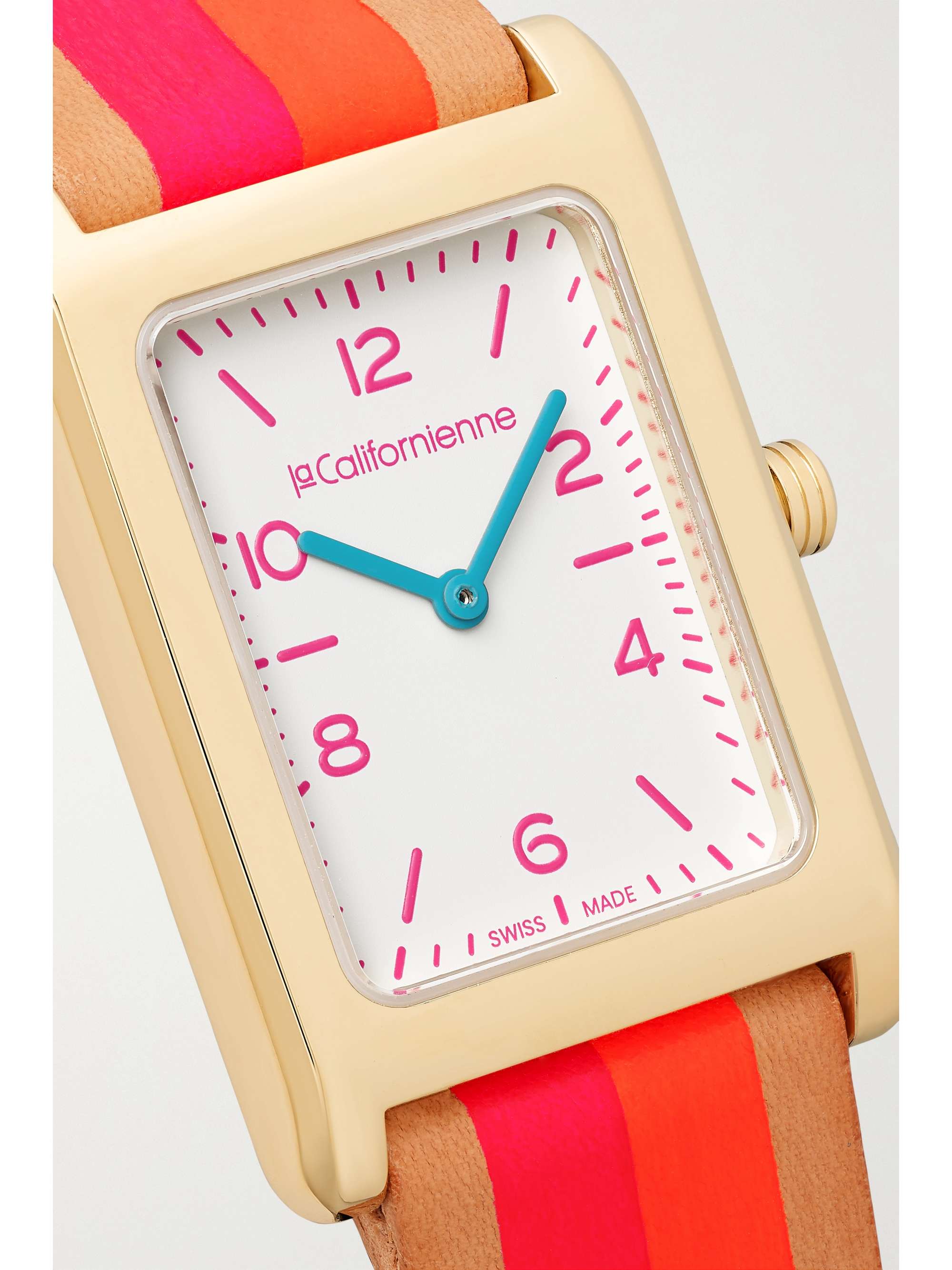 LA CALIFORNIENNE Montre en plaqué or à bracelet en cuir à rayures Daybreak, 24 mm
