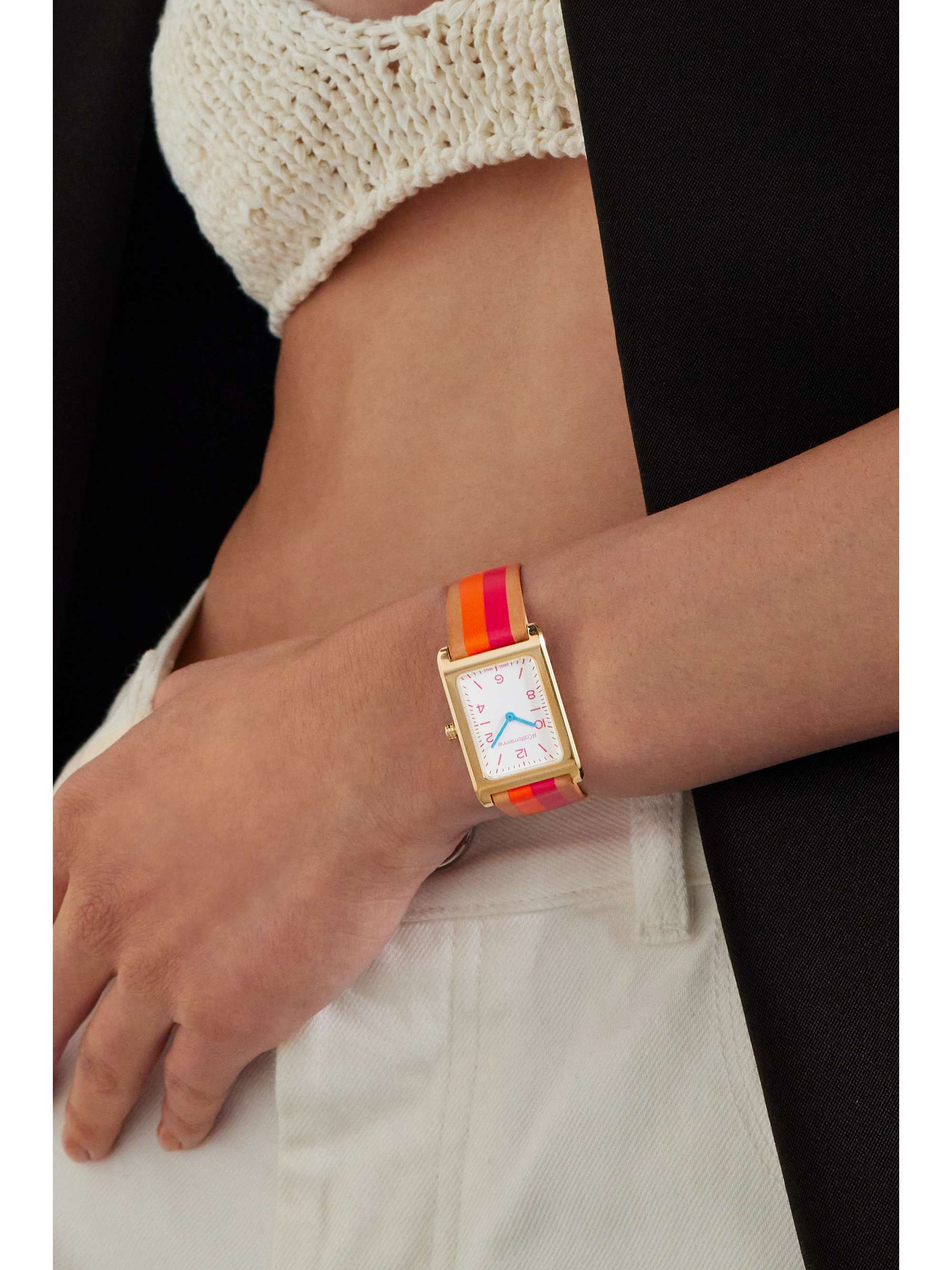 LA CALIFORNIENNE Montre en plaqué or à bracelet en cuir à rayures Daybreak, 24 mm