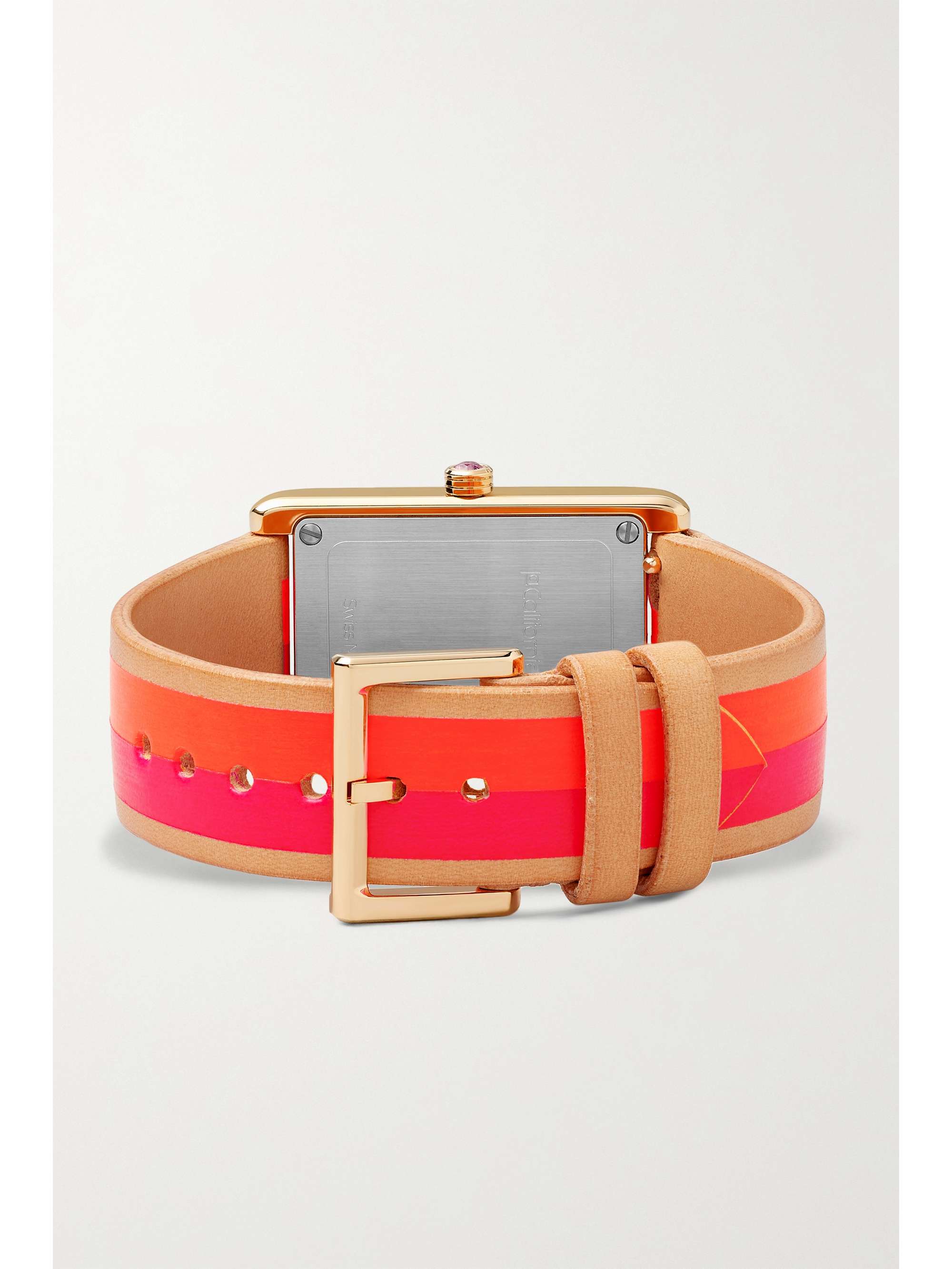 LA CALIFORNIENNE Montre en plaqué or à bracelet en cuir à rayures Daybreak, 24 mm