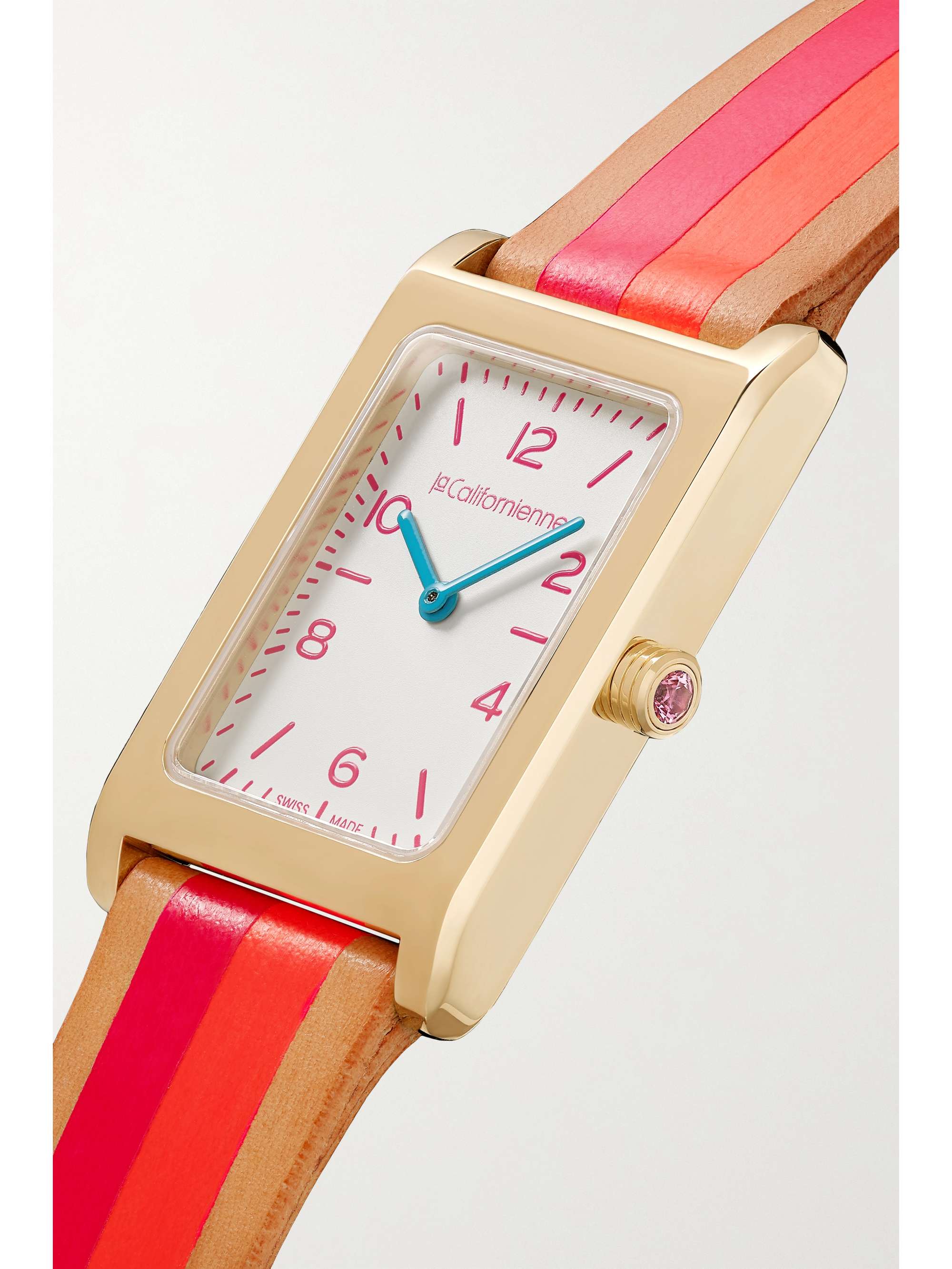 LA CALIFORNIENNE Montre en plaqué or à bracelet en cuir à rayures Daybreak, 24 mm