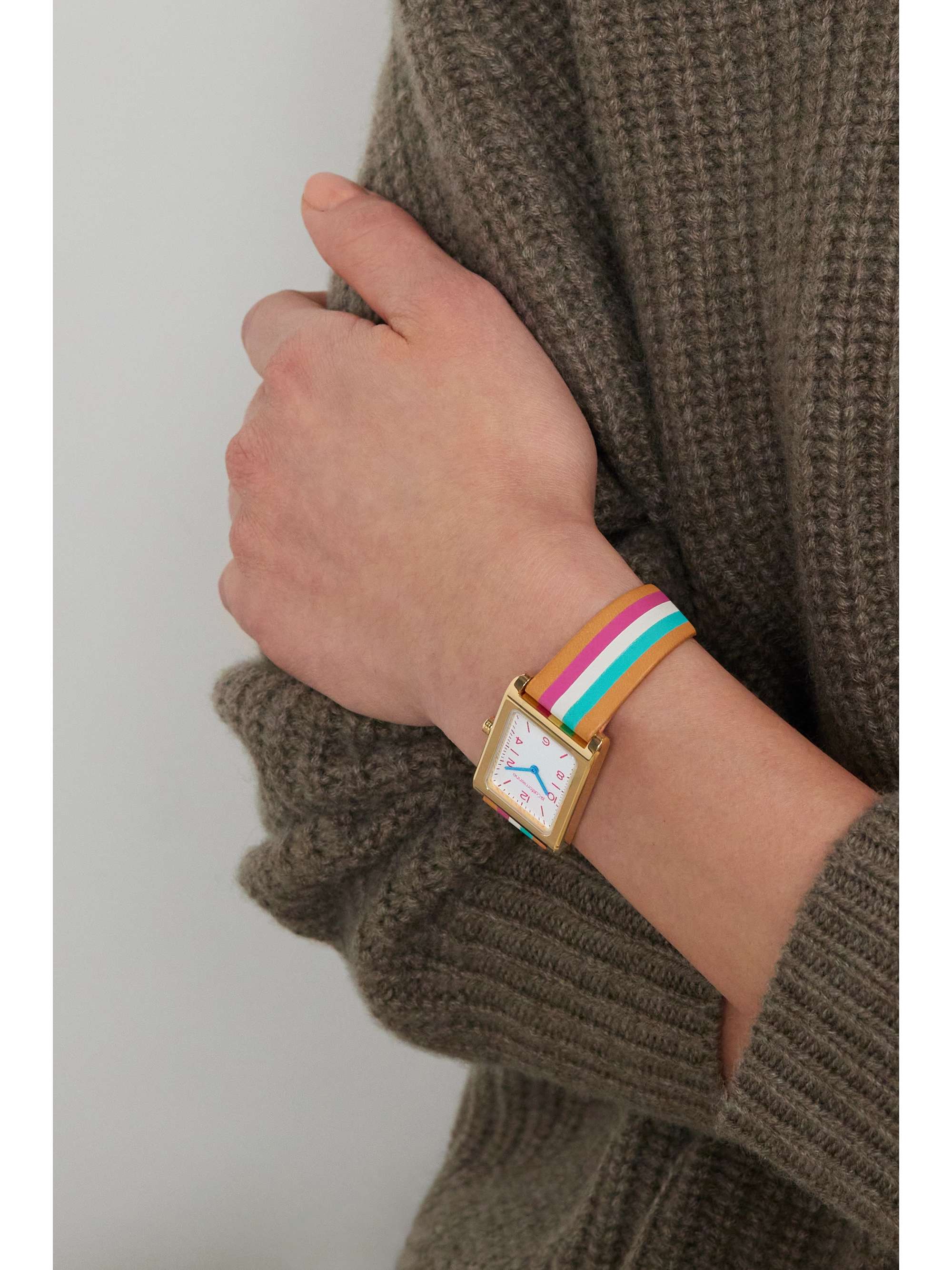 LA CALIFORNIENNE Montre en plaqué or à bracelet en cuir à rayures Daybreak, 24 mm