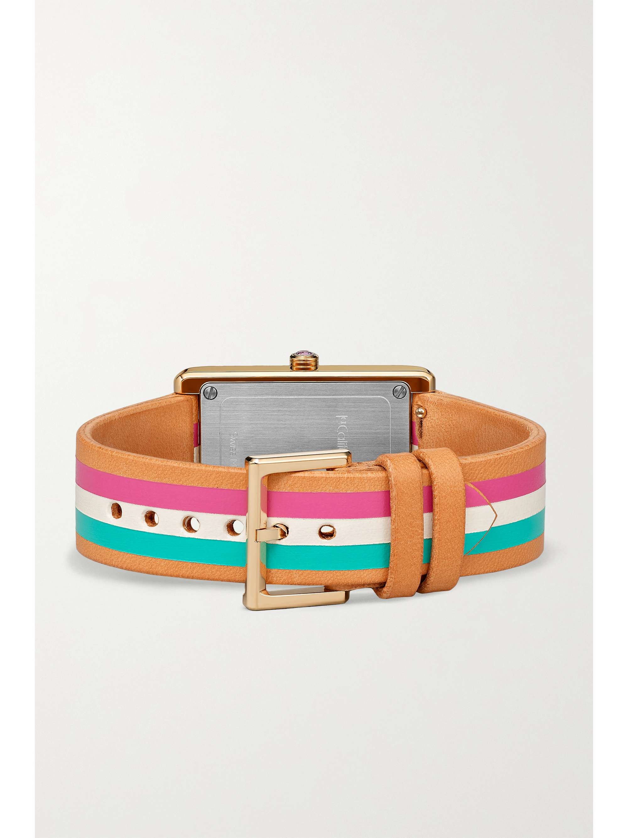 LA CALIFORNIENNE Montre en plaqué or à bracelet en cuir à rayures Daybreak, 24 mm