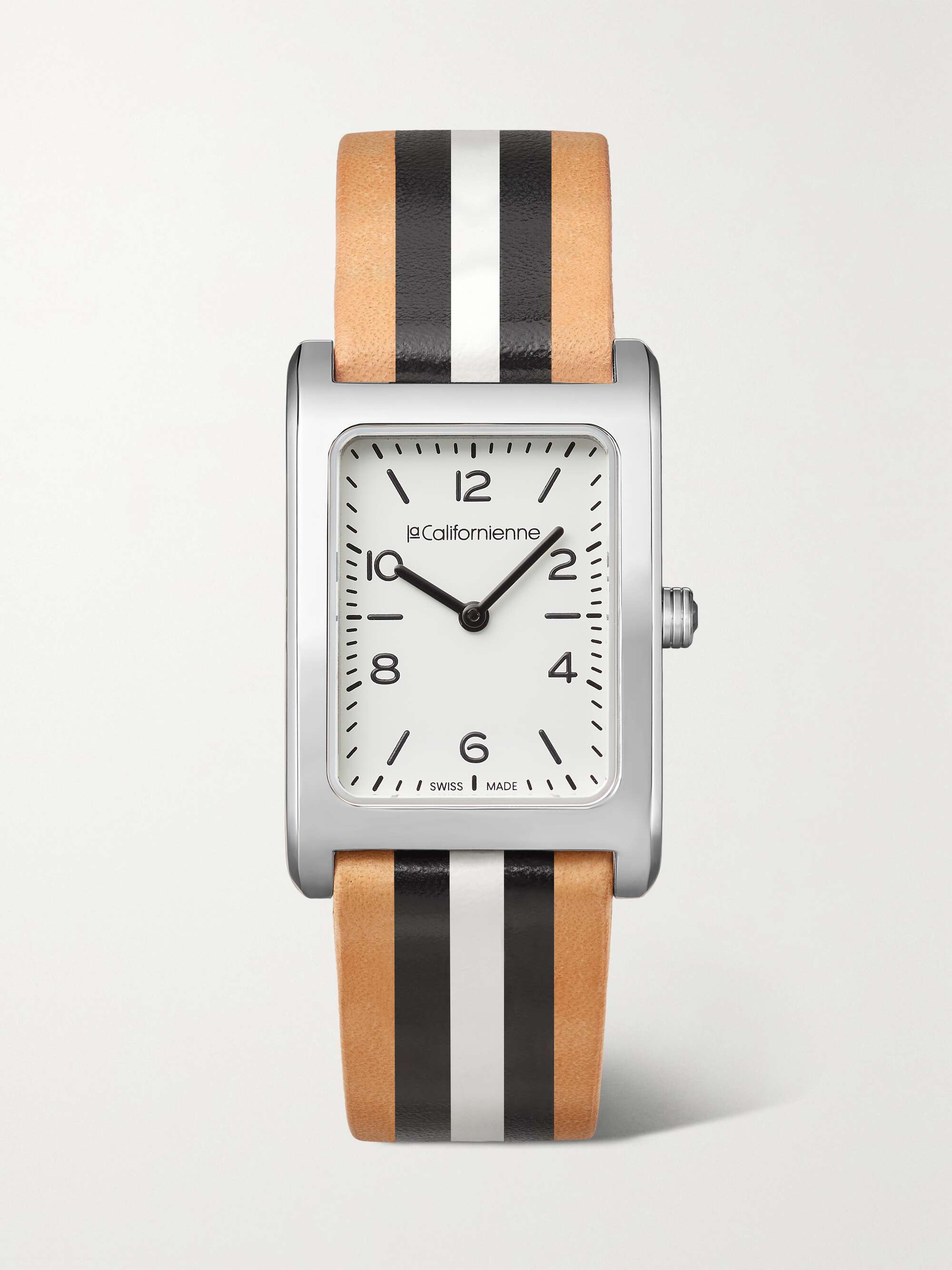 Orologio 24 mm in acciaio con cinturino in pelle a righe Daybreak