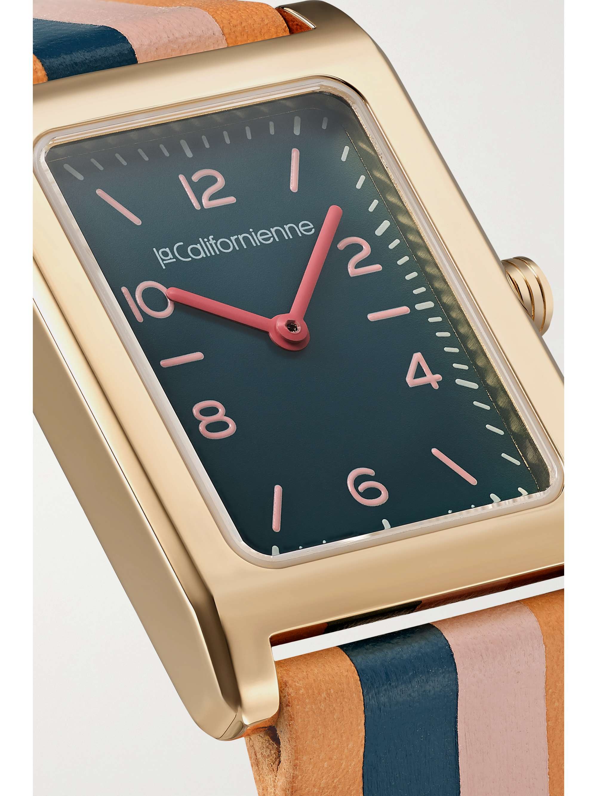 LA CALIFORNIENNE Montre en plaqué or à bracelet en cuir à rayures Daybreak, 24 mm