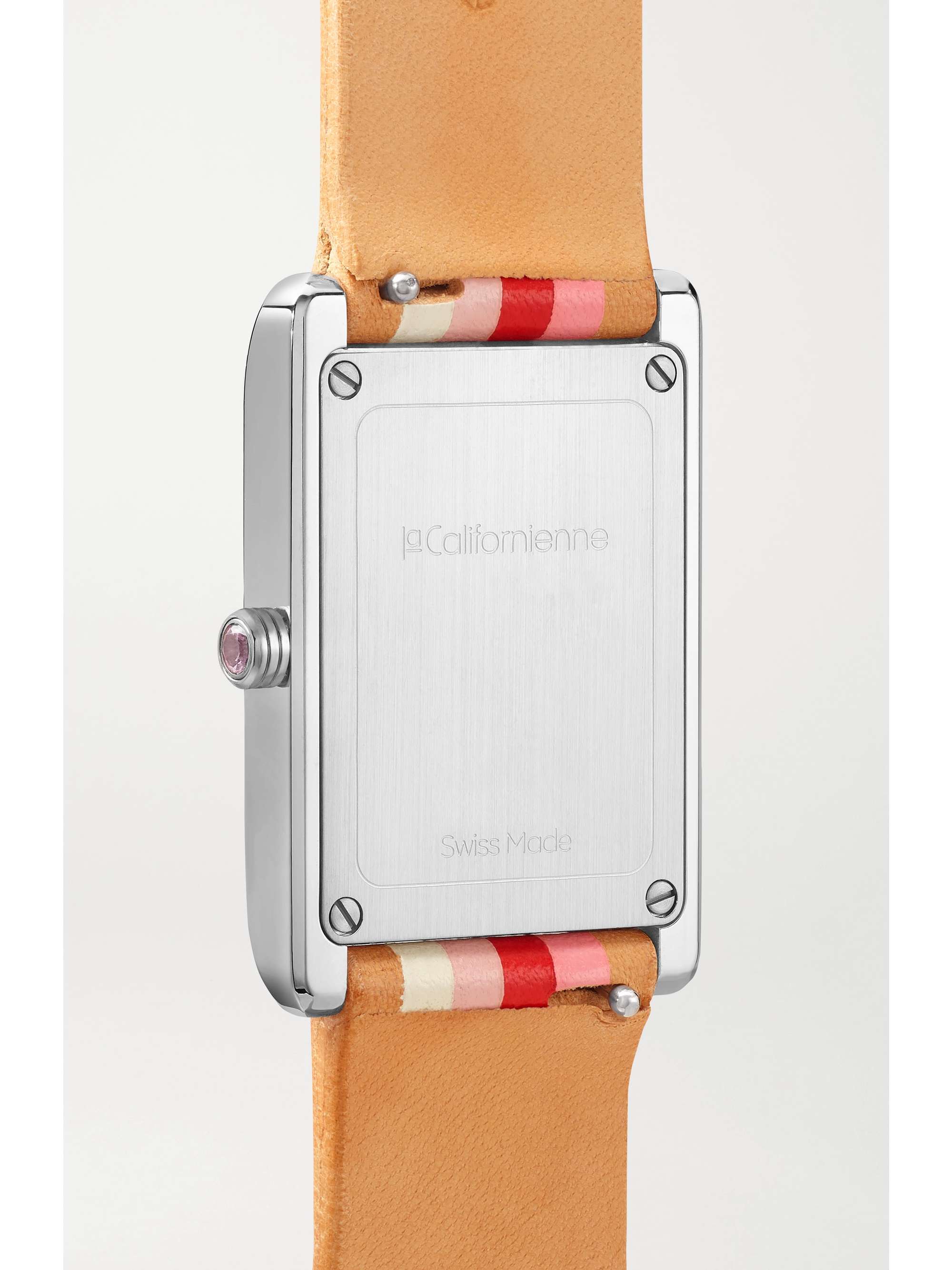 LA CALIFORNIENNE Montre en plaqué or à bracelet en cuir à rayures Daybreak, 24 mm
