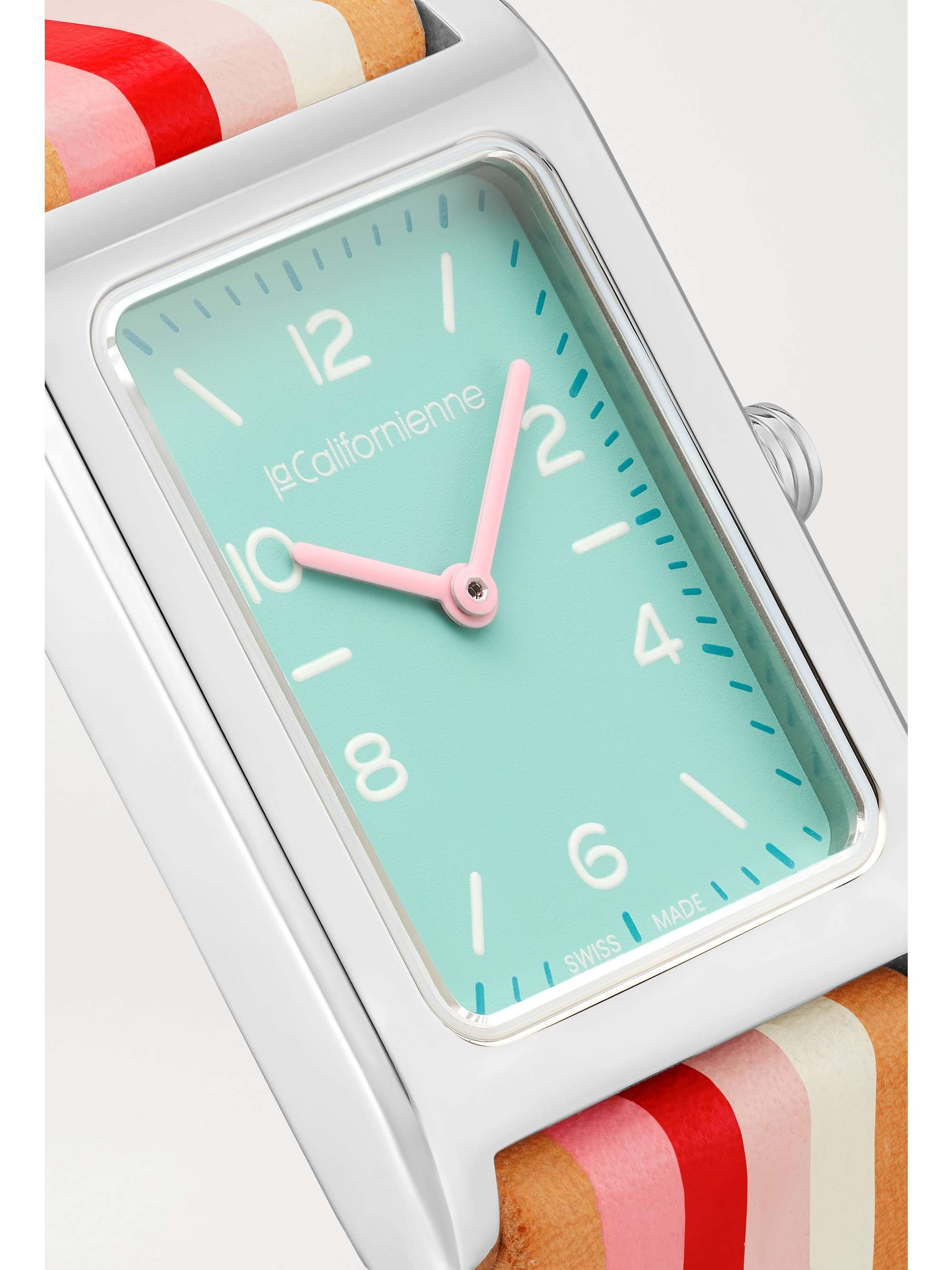 LA CALIFORNIENNE Montre en plaqué or à bracelet en cuir à rayures Daybreak, 24 mm