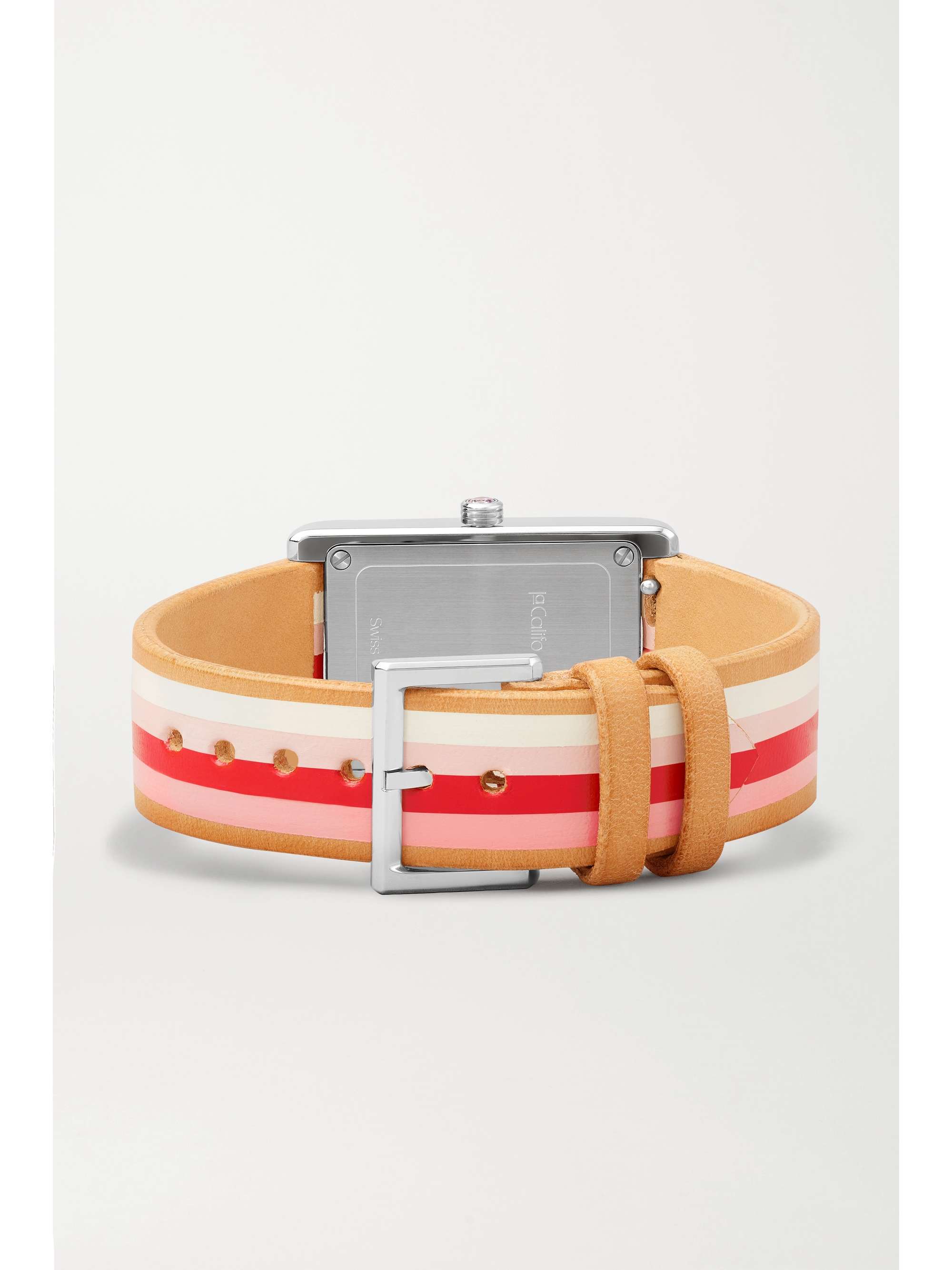 LA CALIFORNIENNE Montre en plaqué or à bracelet en cuir à rayures Daybreak, 24 mm