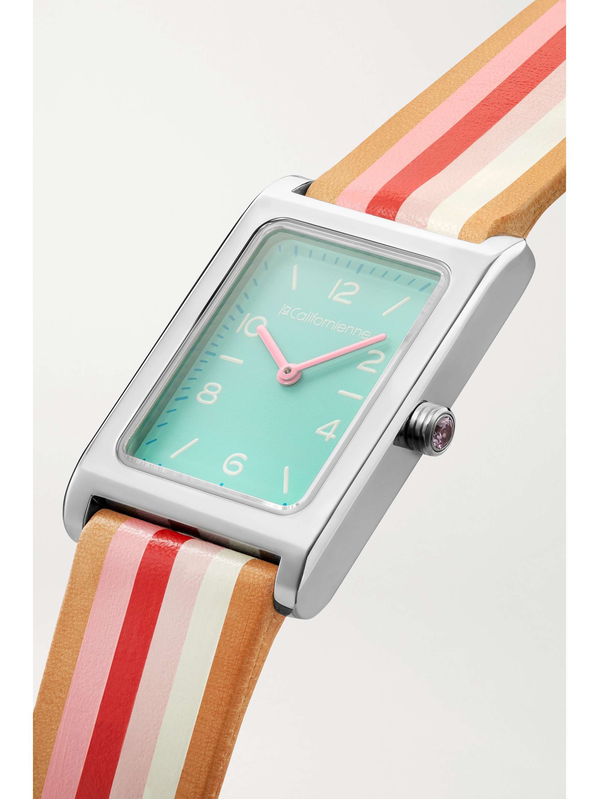 LA CALIFORNIENNE Montre en plaqué or à bracelet en cuir à rayures Daybreak, 24 mm