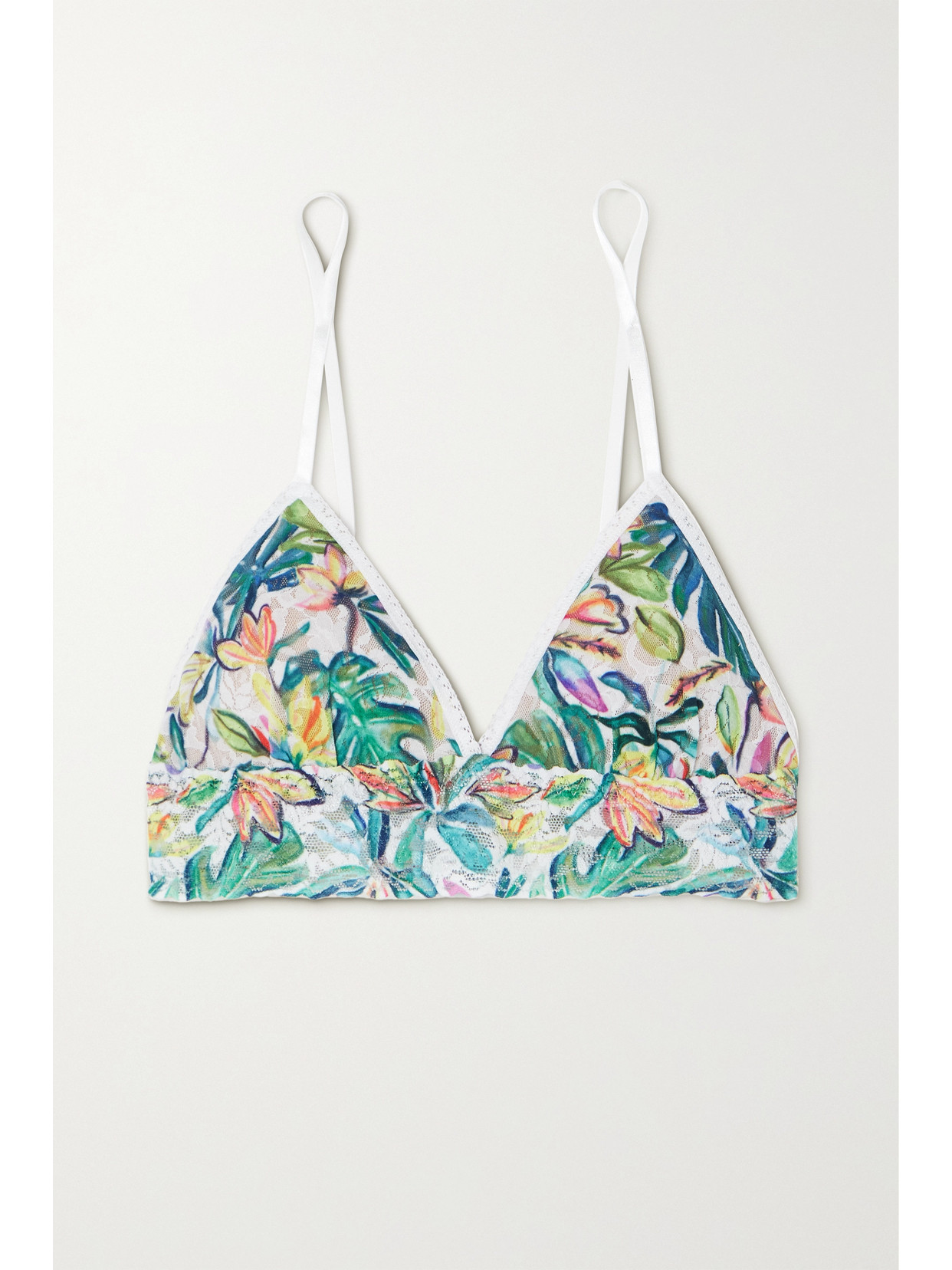 Hanky Panky Signature Floral-print Stretch-lace Soft-cup Triangle Bralette In Green