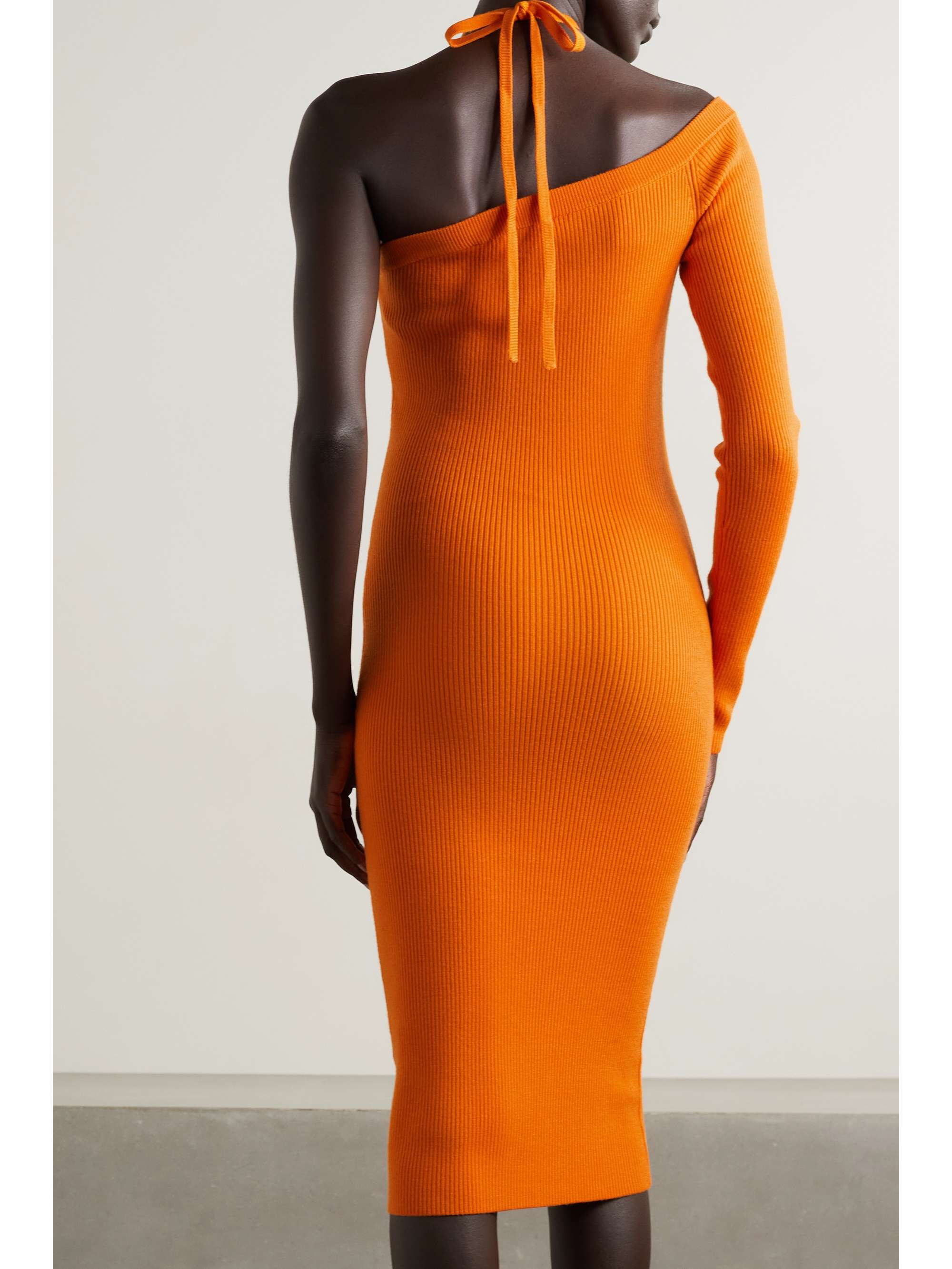 MONSE One-sleeve ribbed wool-blend halterneck midi dress