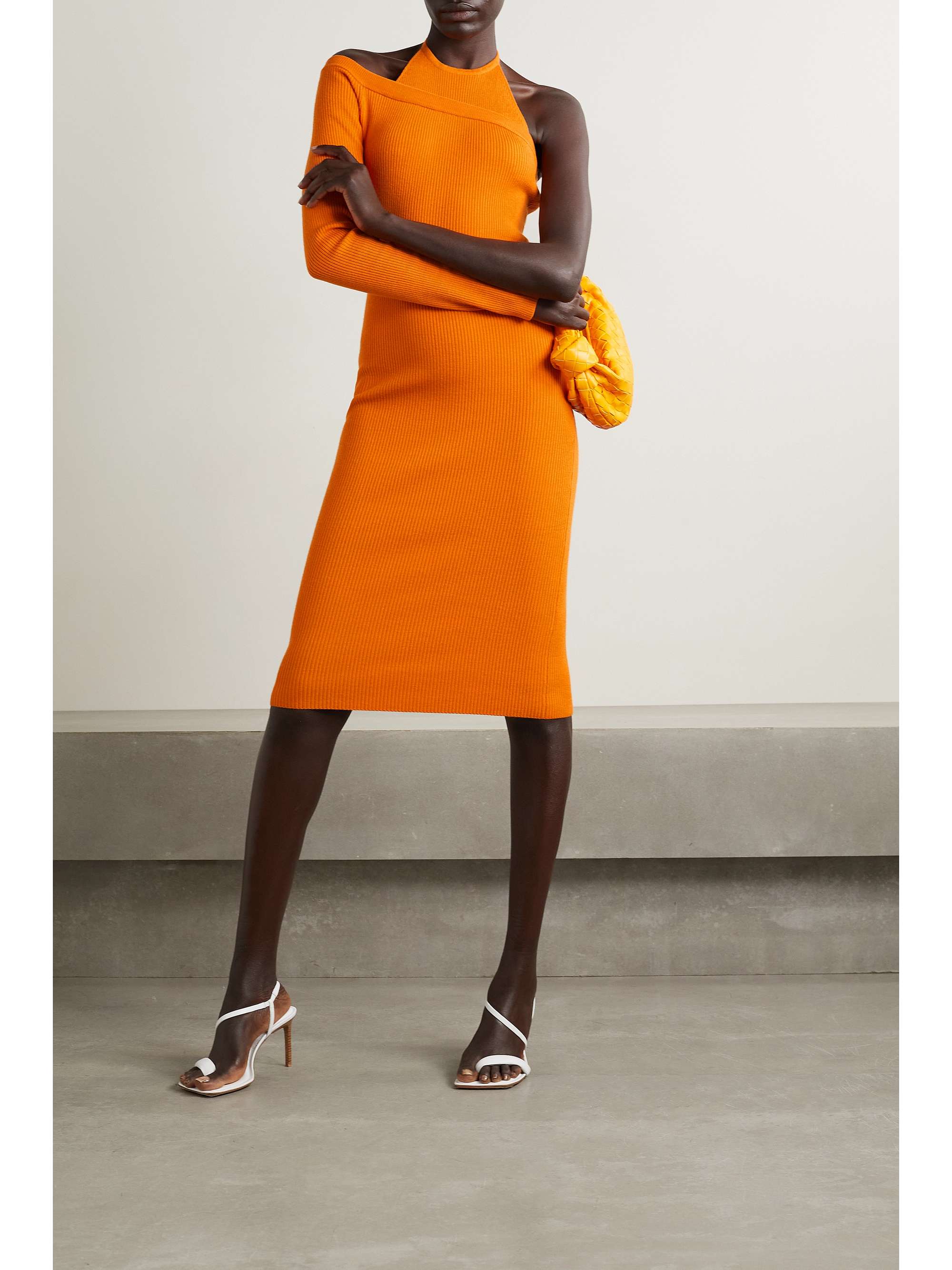 MONSE One-sleeve ribbed wool-blend halterneck midi dress