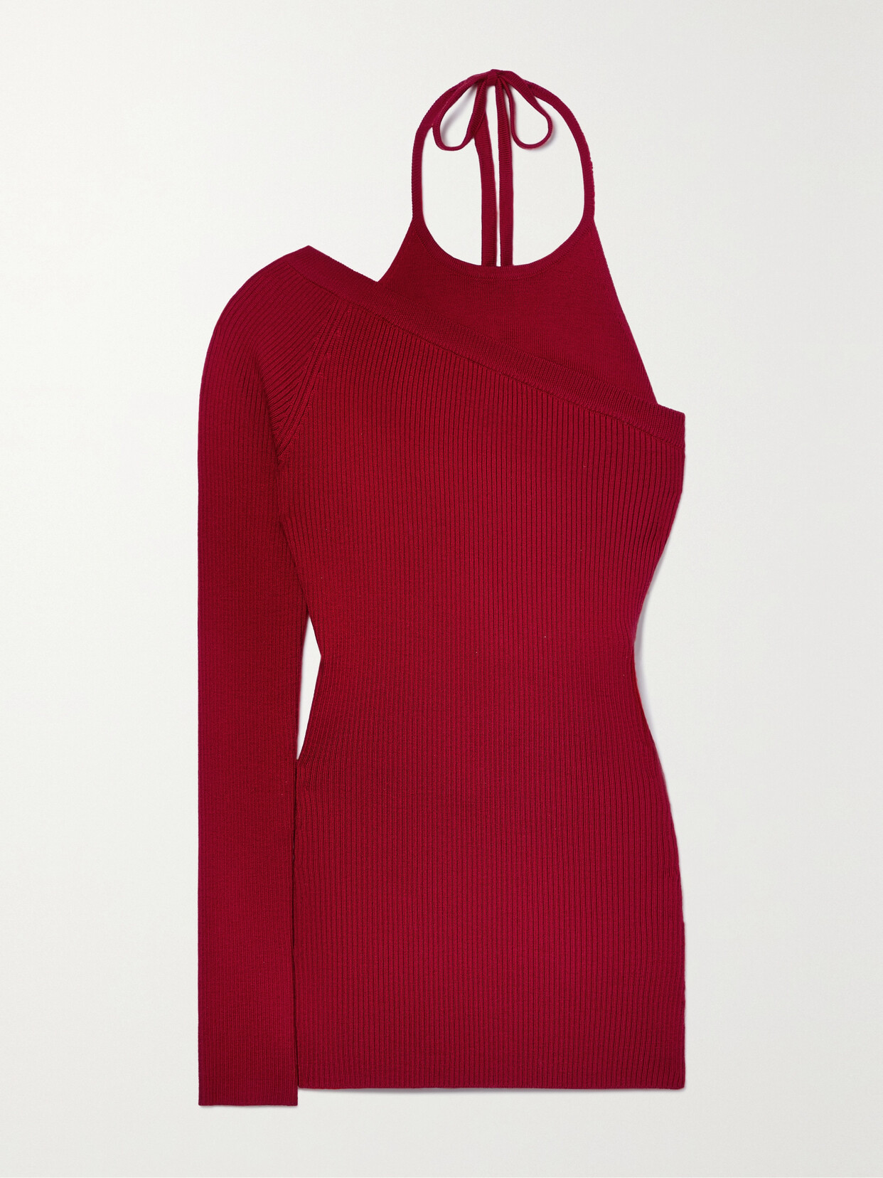 Monse One-sleeve Layered Ribbed Wool-blend Halterneck Top - x large