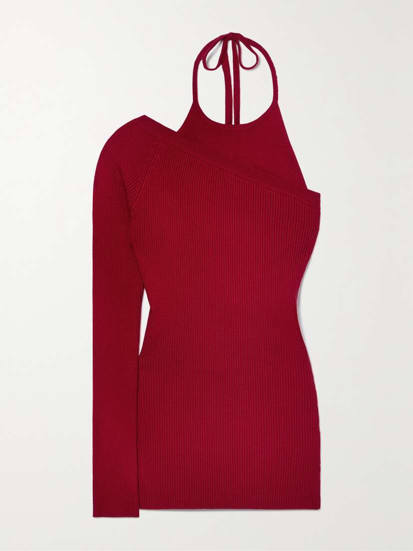 Monse One-sleeve Layered Ribbed Wool-blend Halterneck Top - x large