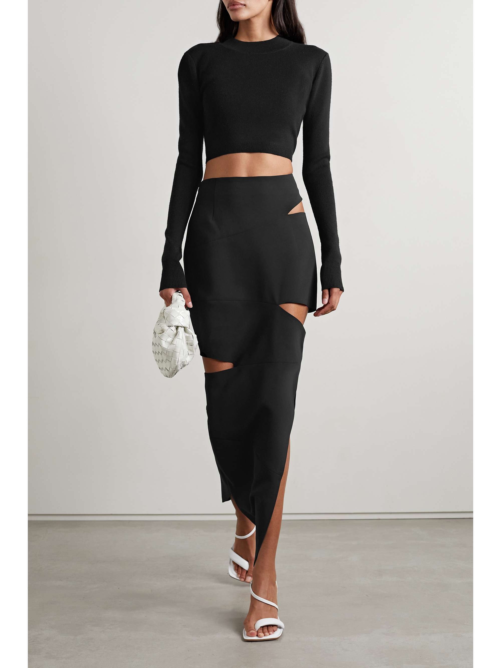 MONSE Cropped open-back leather-trimmed merino wool-blend top