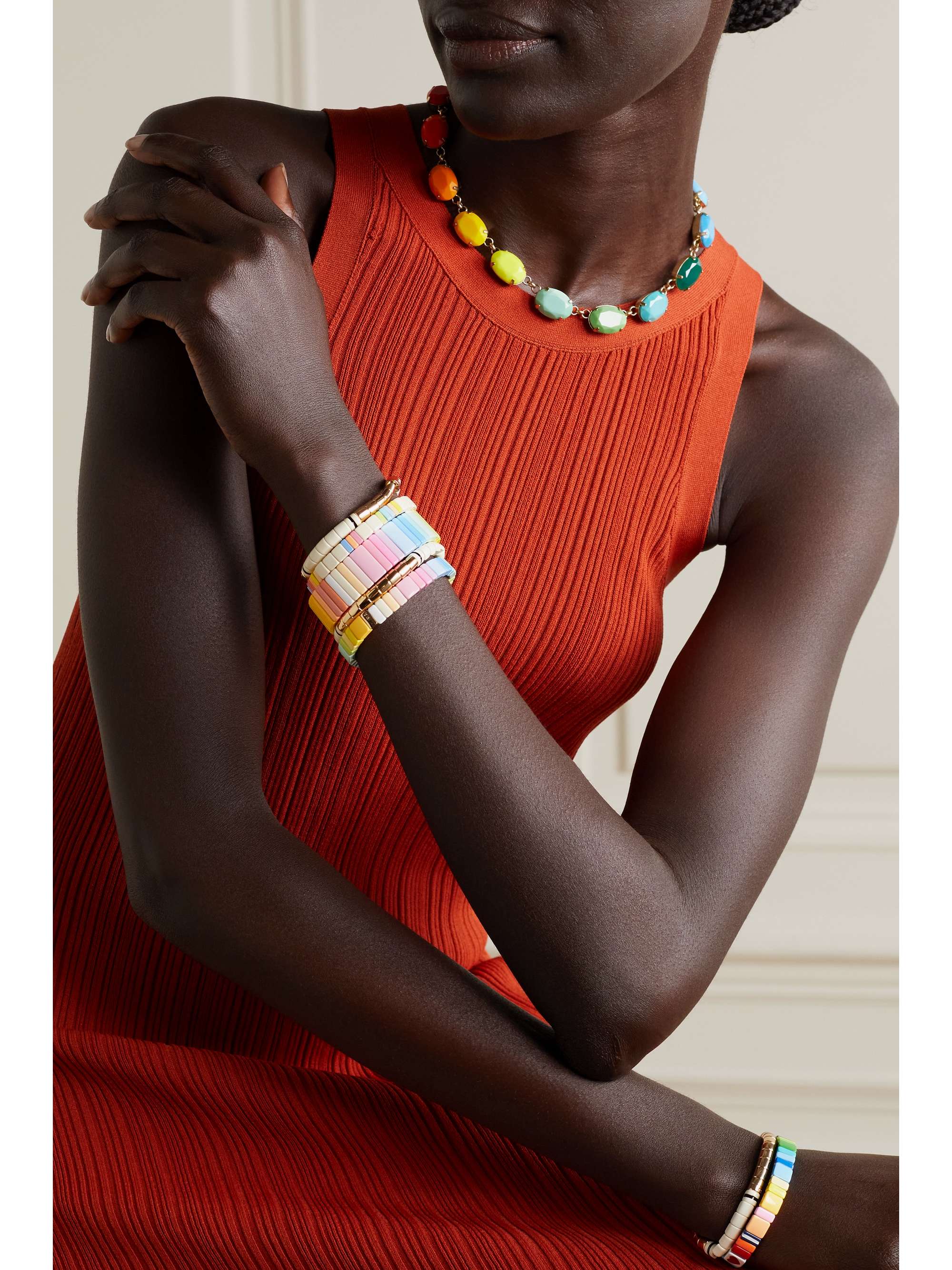 ROXANNE ASSOULIN Cherry Bomb set of three enamel and gold-tone bracelets