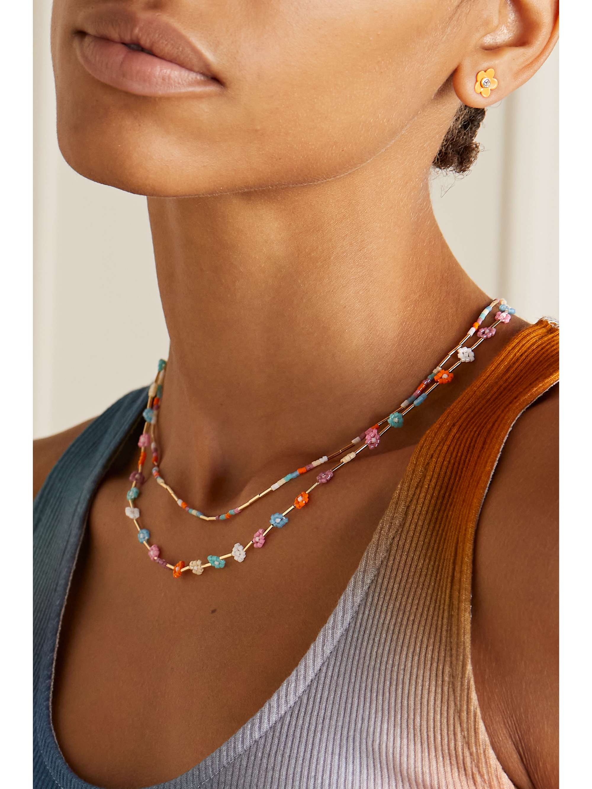 ROXANNE ASSOULIN Flower Patch set of two gold-tone beaded necklaces