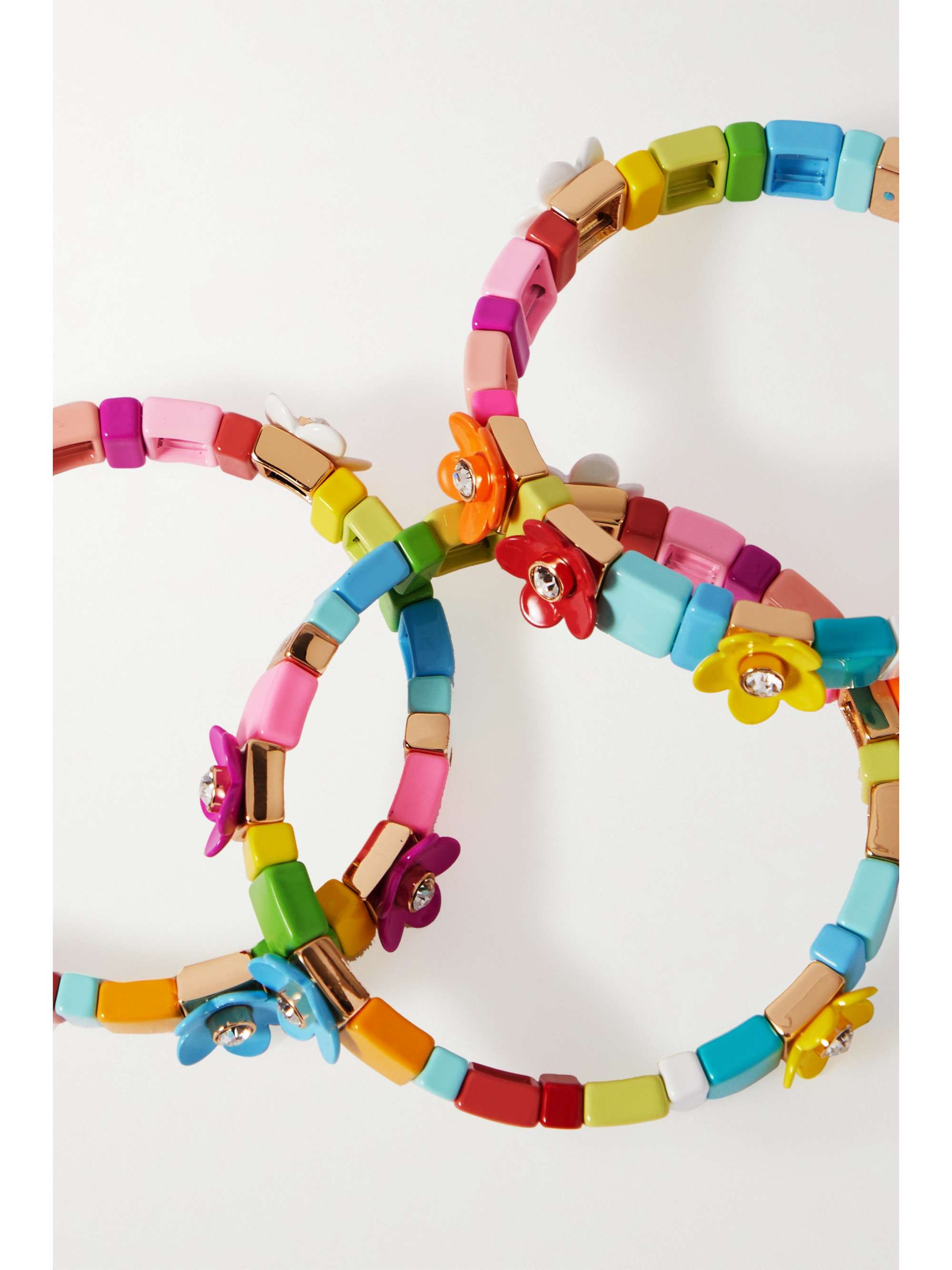 ROXANNE ASSOULIN Bouquet set of three enamel, gold-tone and crystal bracelets