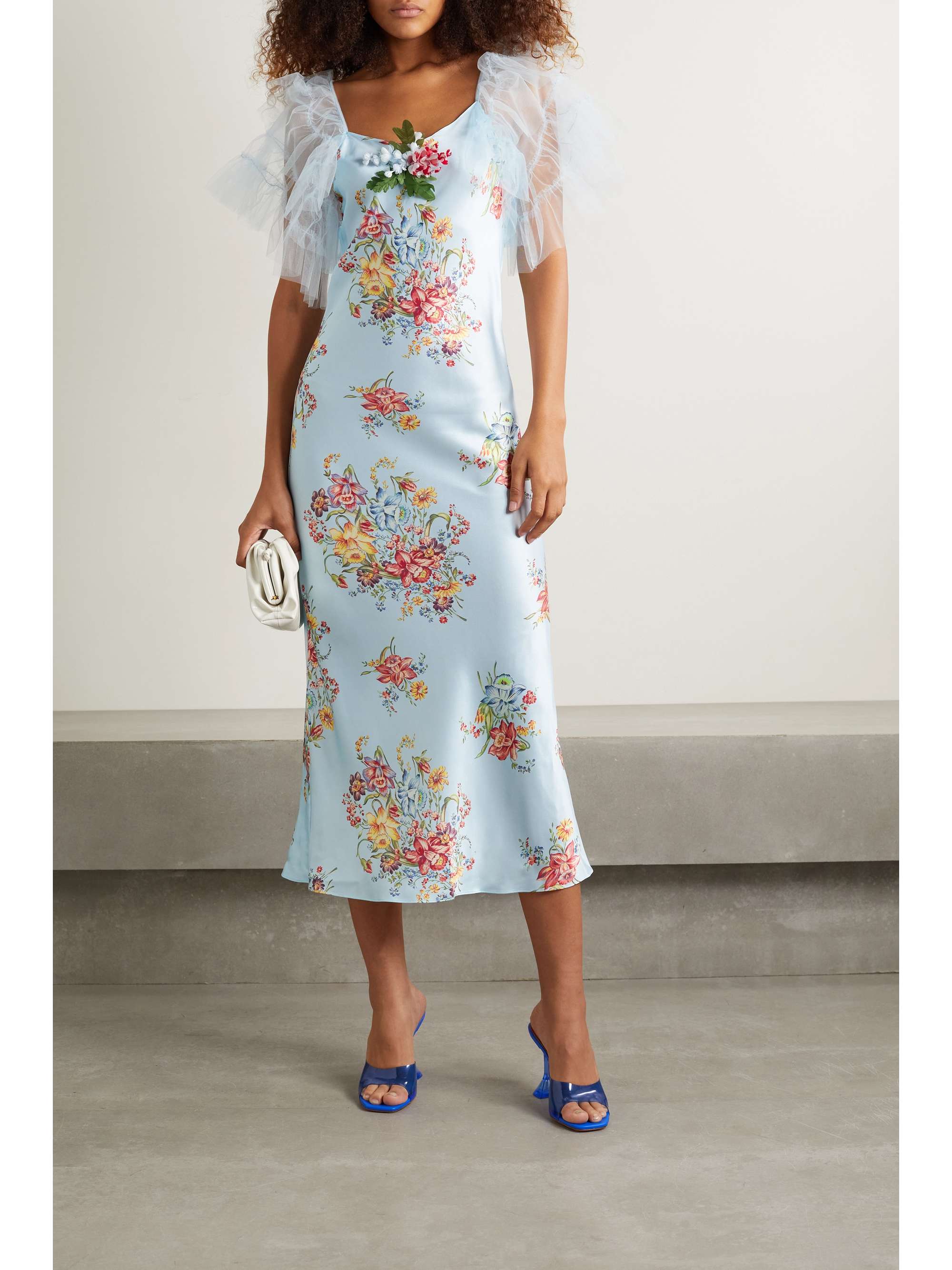 RODARTE Embellished tulletrimmed floralprint silk midi dress NETA