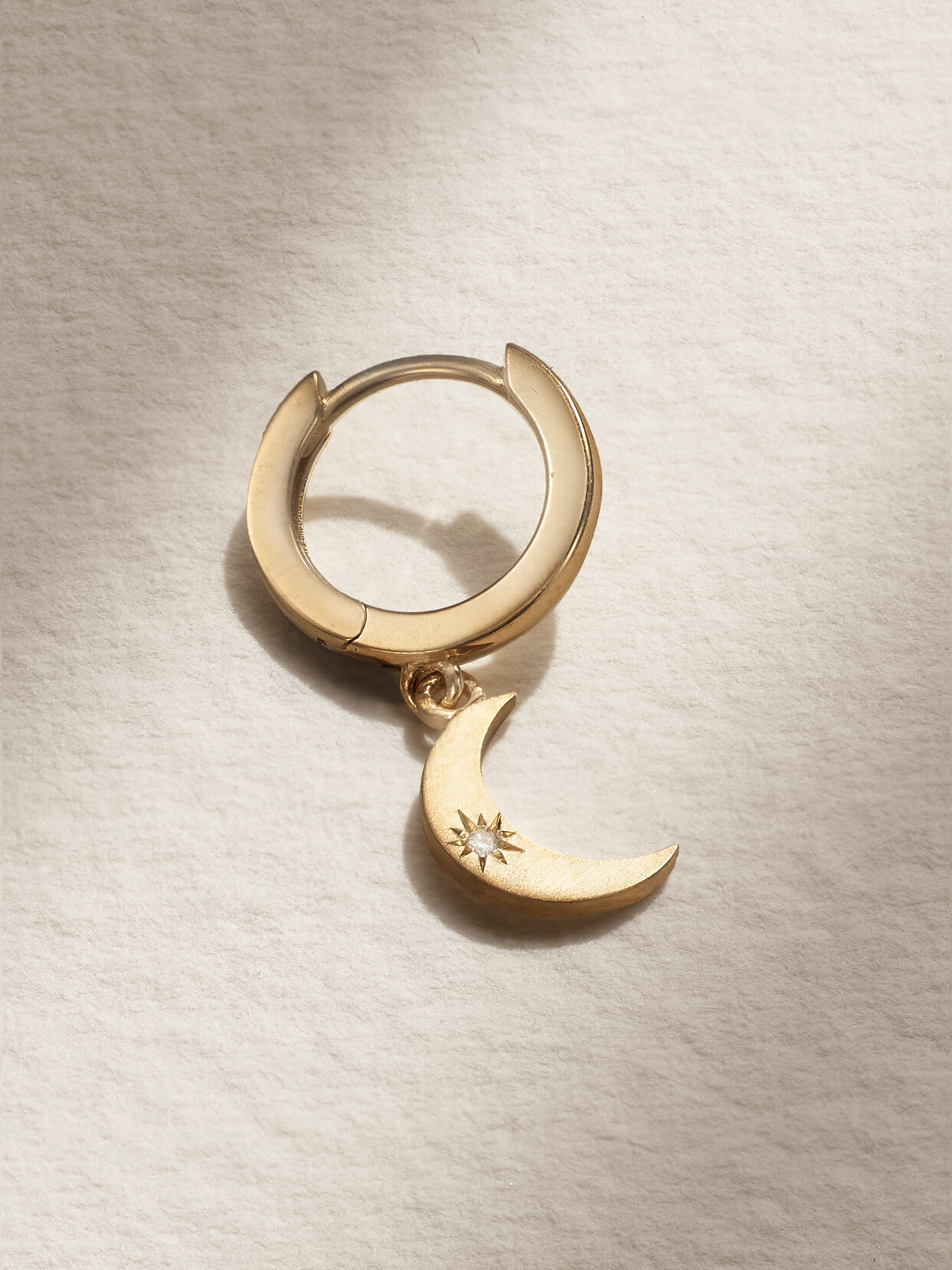 Andrea Fohrman Mini Crescent Moon 14-karat Gold Diamond Single Hoop Earring