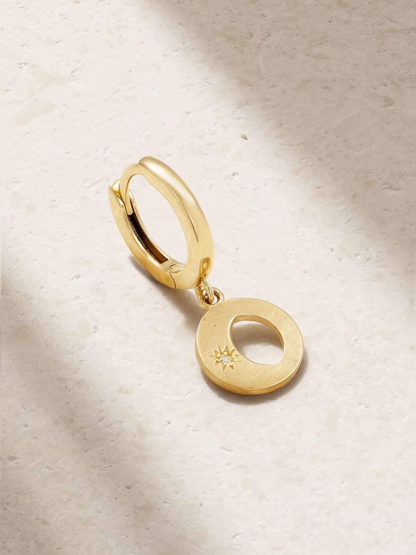 Andrea Fohrman Mini Waning/ Waxing Gibbous 14-karat Gold Diamond Single Hoop Earring