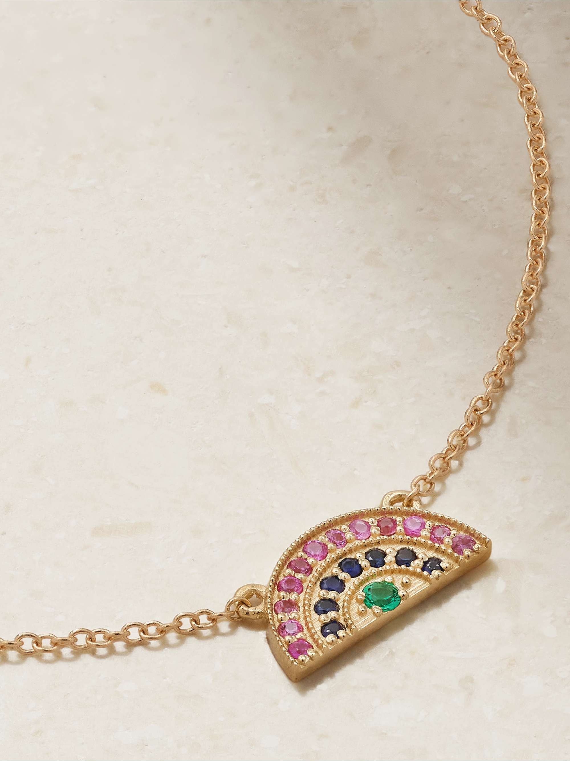 ANDREA FOHRMAN Mini Rainbow 14-karat gold, sapphire and emerald bracelet