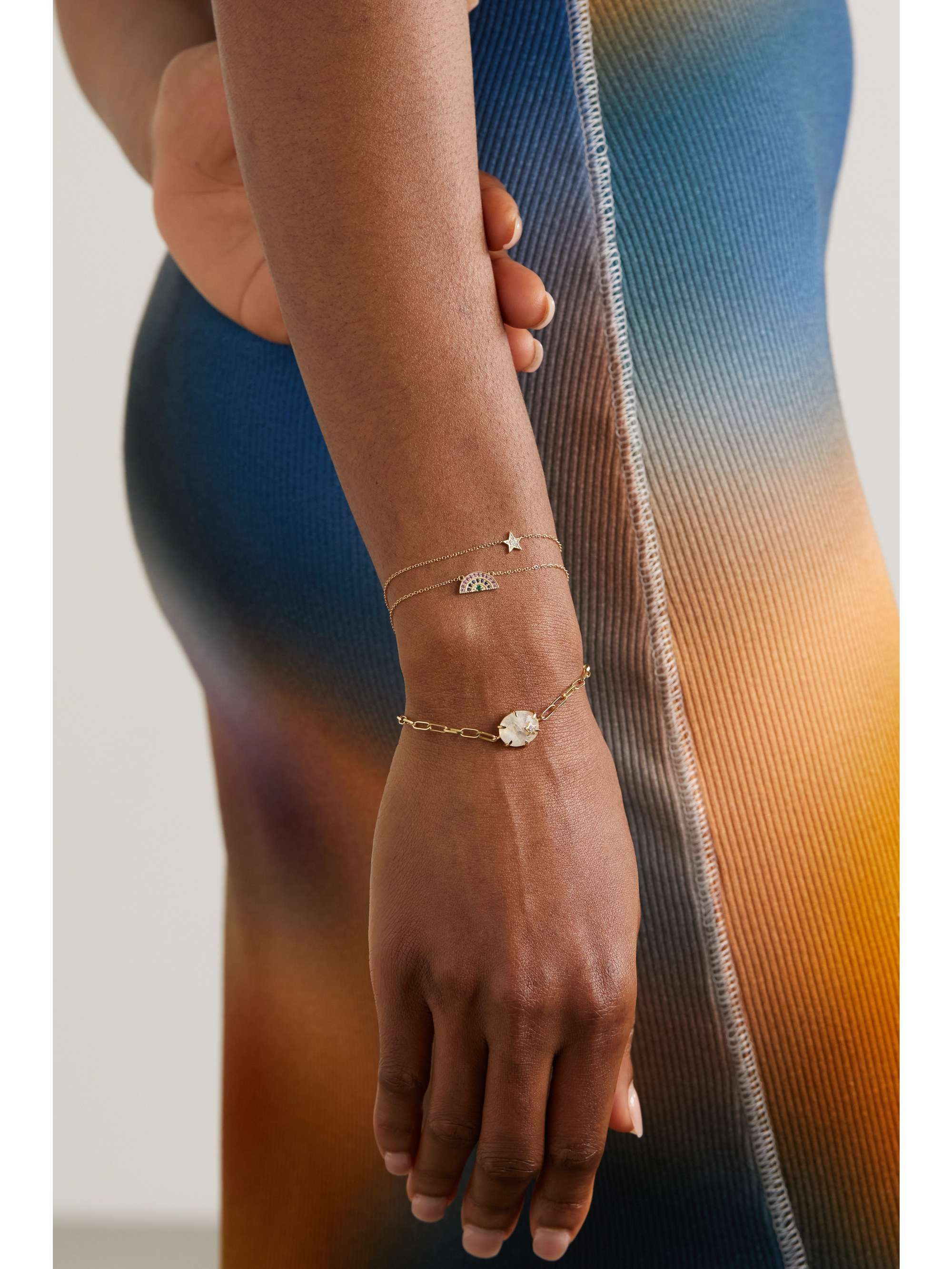 ANDREA FOHRMAN Mini Rainbow 14-karat gold, sapphire and emerald bracelet