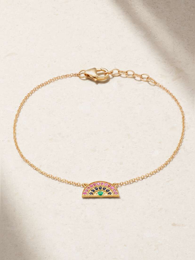 Andrea Fohrman Mini Rainbow 14-karat Gold, Sapphire And Emerald Bracelet