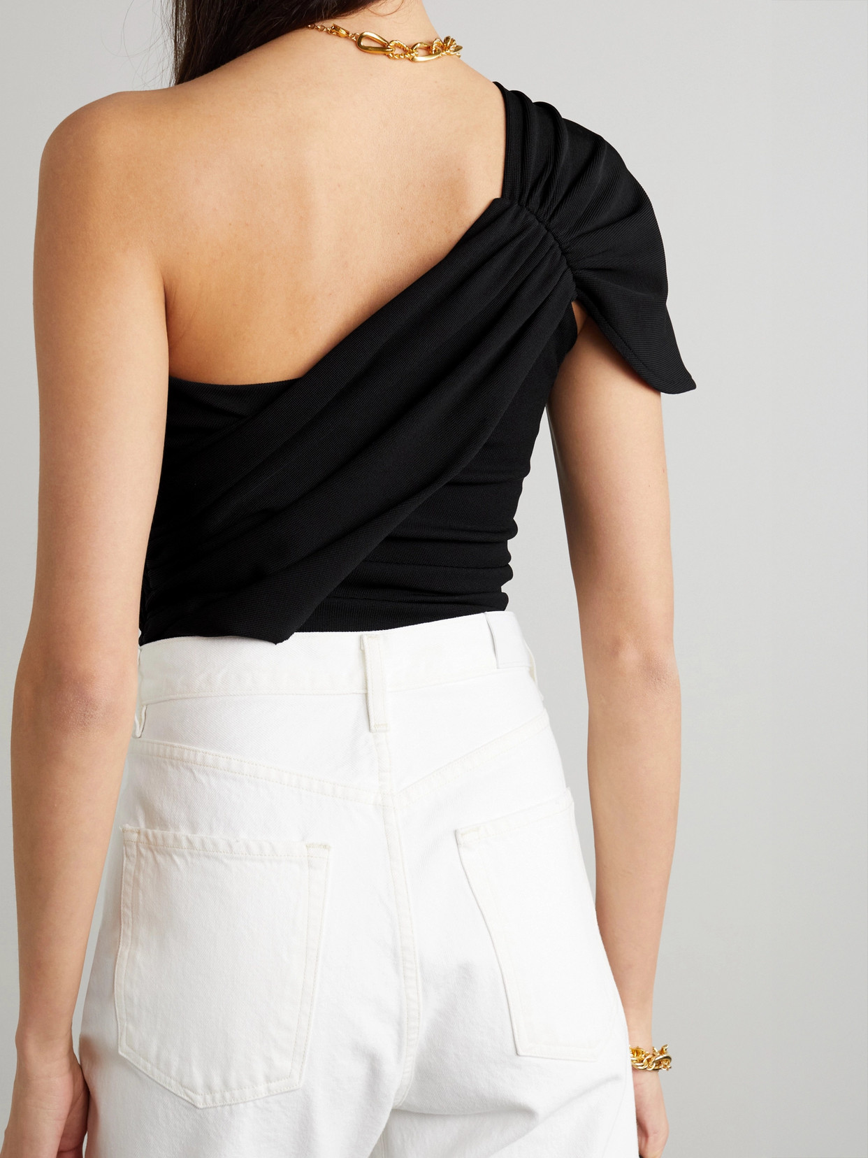 Goldsign The Riza One-shoulder Draped Stretch-jersey Bodysuit In Black