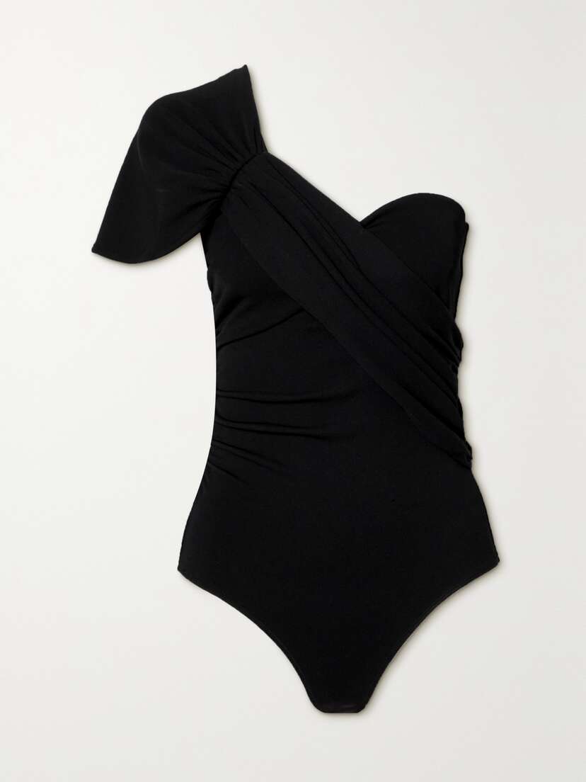 GOLDSIGN The Riza One-shoulder Draped Stretch-jersey Bodysuit