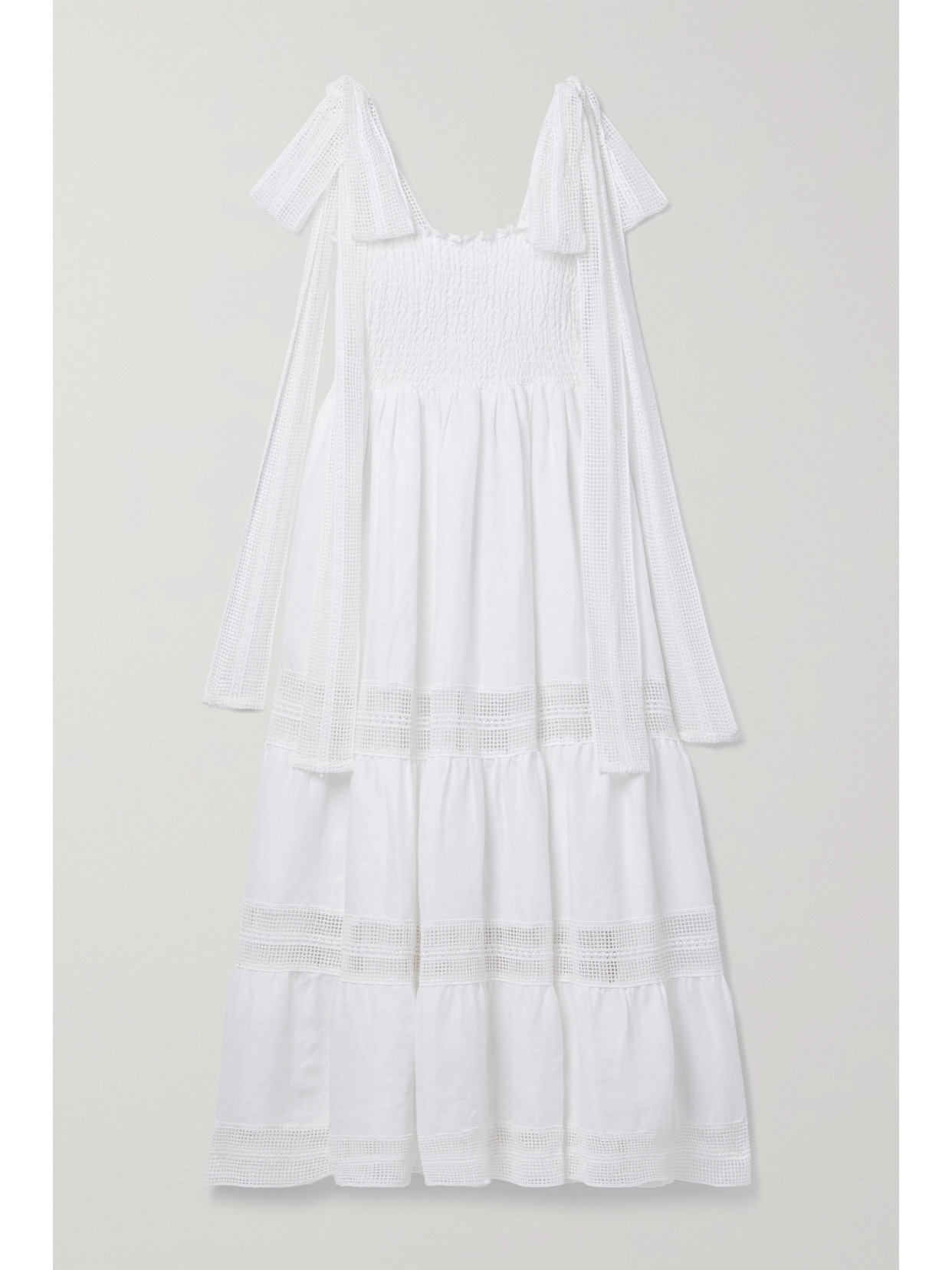 Miguelina Addy Tiered Crochet-trimmed Linen Midi Dress In White