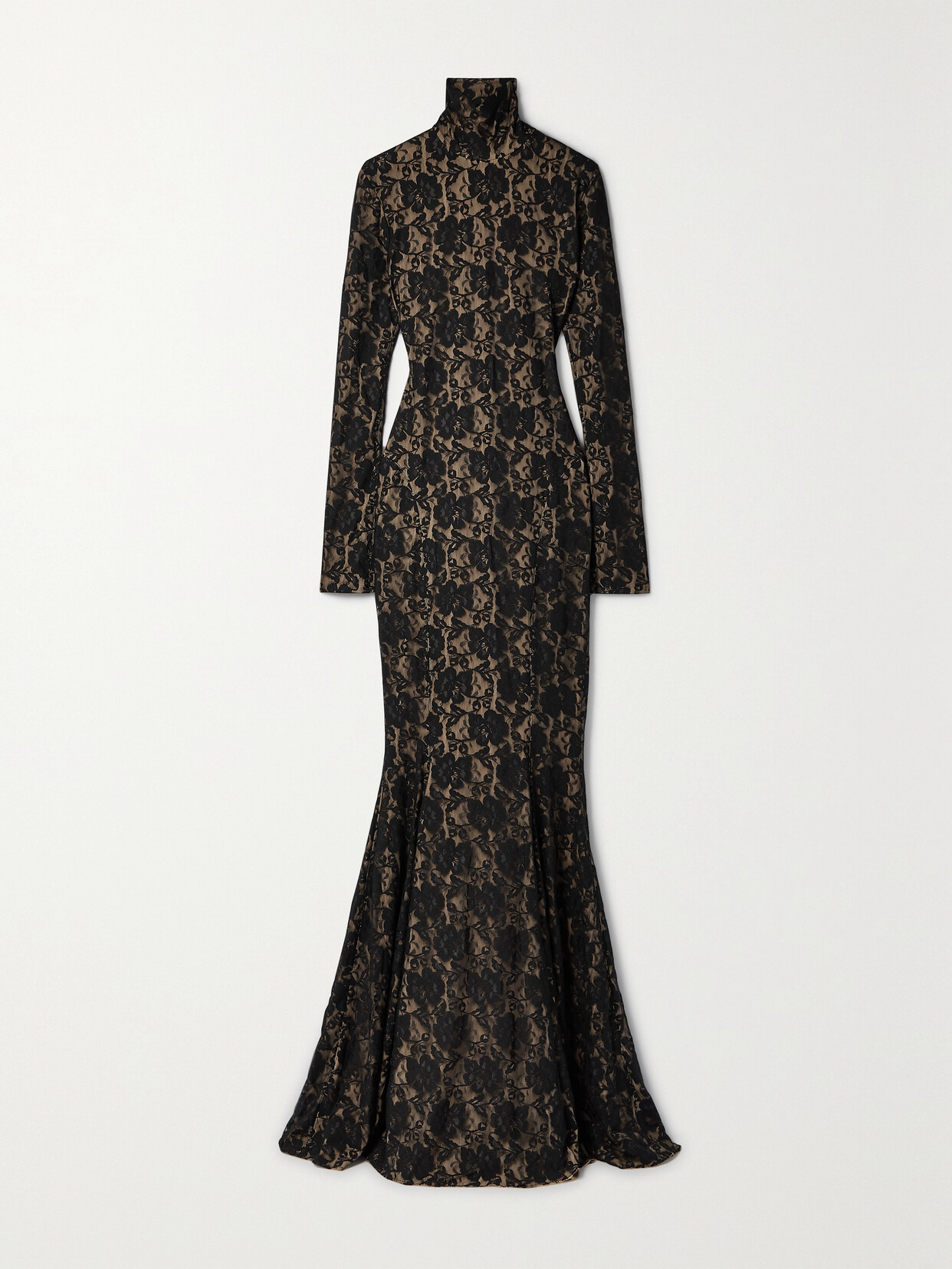 NORMA KAMALI OPEN-BACK LACE TURTLENECK GOWN