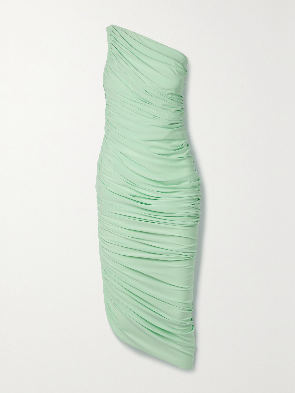 Norma Kamali Diana One-shoulder Ruched Jersey Midi Dress In Green