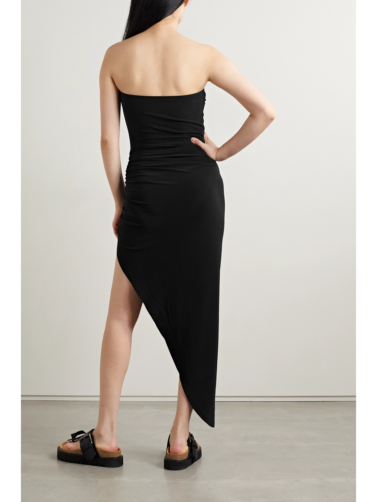 Norma Kamali Strapless Asymmetric Stretch-jersey Dress In Black