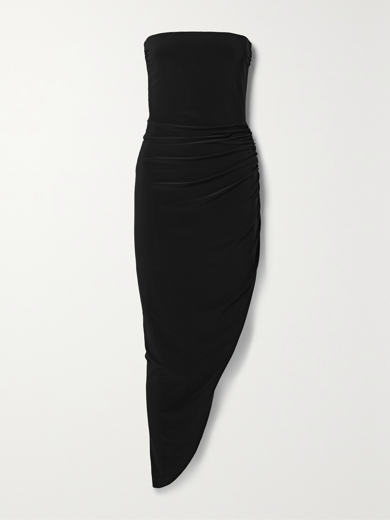 Norma Kamali Strapless Ruched Stretch-jersey Midi Dress In Black