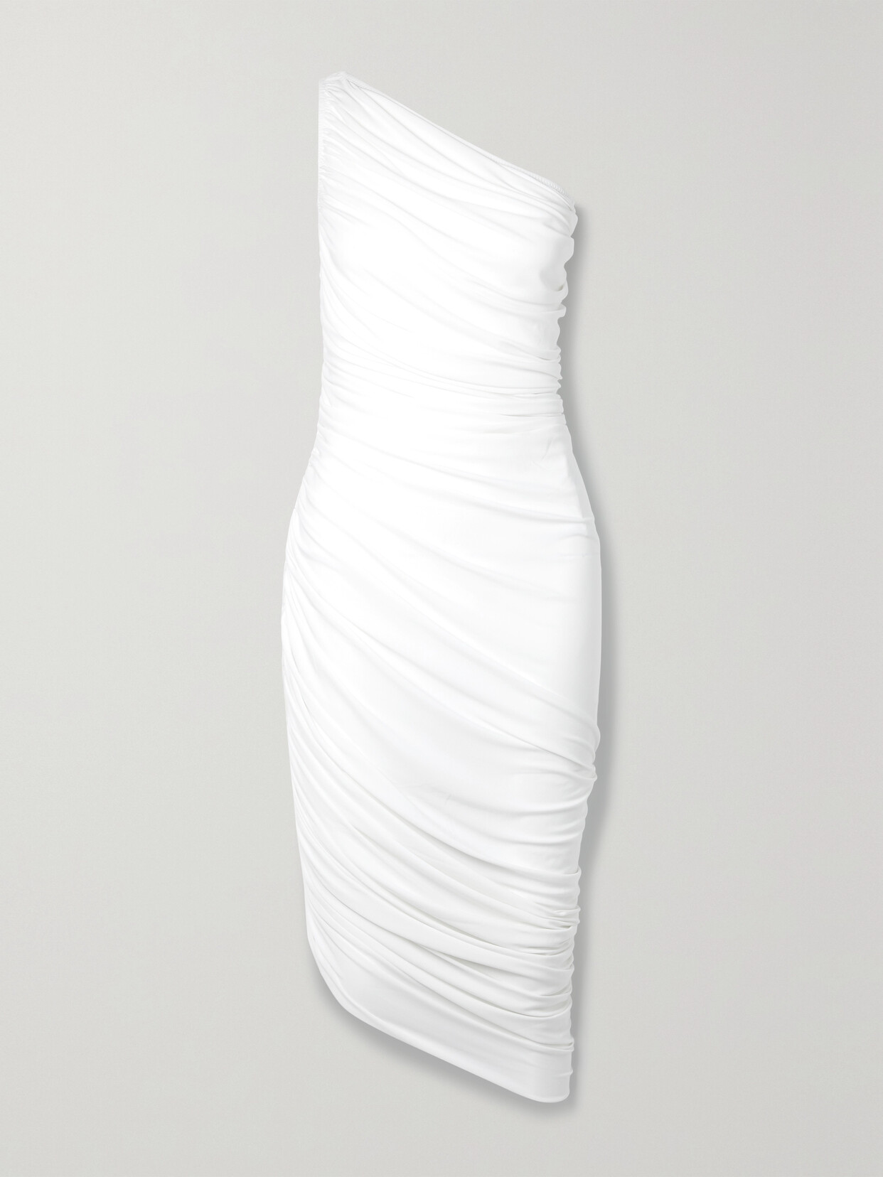 Shop Norma Kamali Diana One-shoulder Ruched Stretch-jersey Dress In White